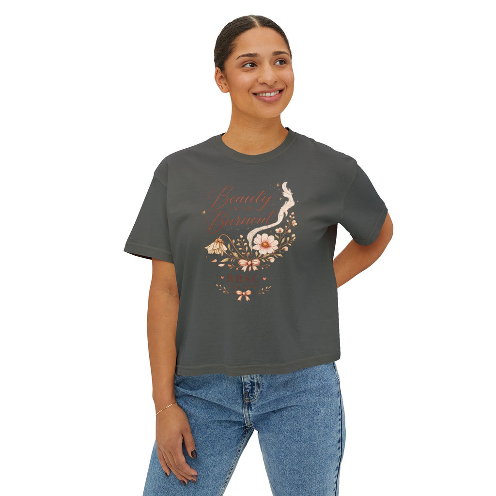 Beauty in the Burnout Women's Boxy Tee | Floral Graphic Shirt | BBSC Est. 2026
