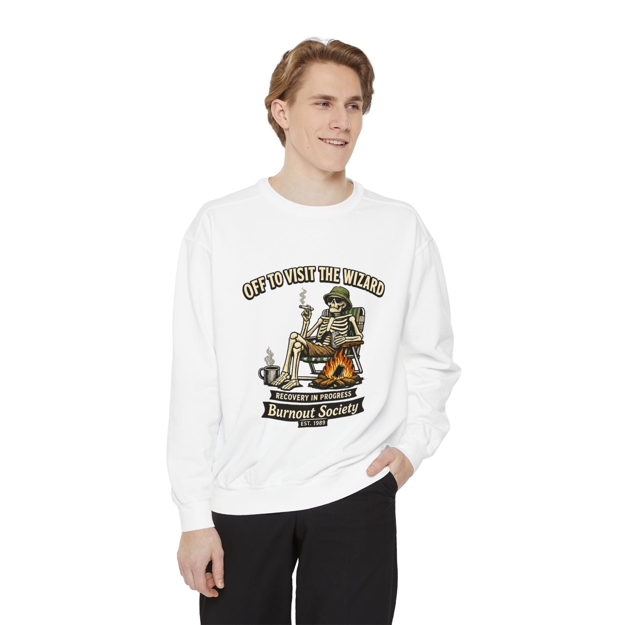 Off to Visit the Wizard Sweatshirt | Burnout Society Crewneck | Funny Skeleton Sweatshirt