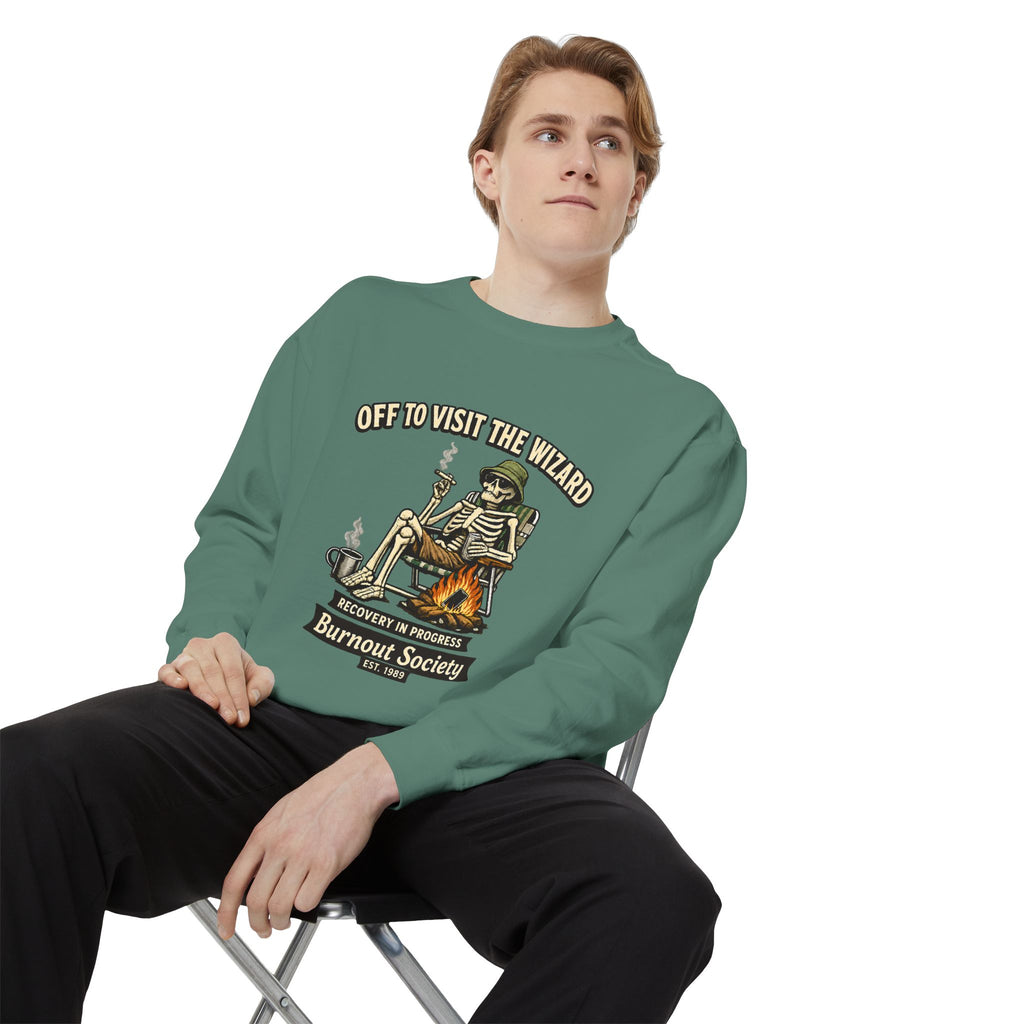 Off to Visit the Wizard Sweatshirt | Burnout Society Crewneck | Funny Skeleton Sweatshirt