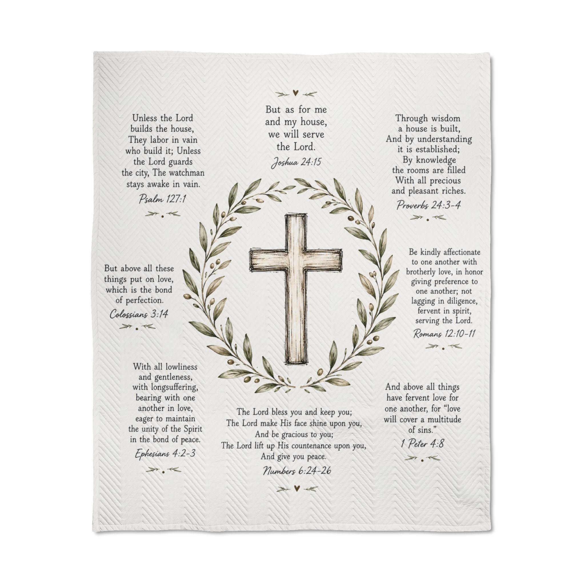 Inspirational Scripture Quilted Throw Blanket — Cross & Bible Verses Wall Art Throw