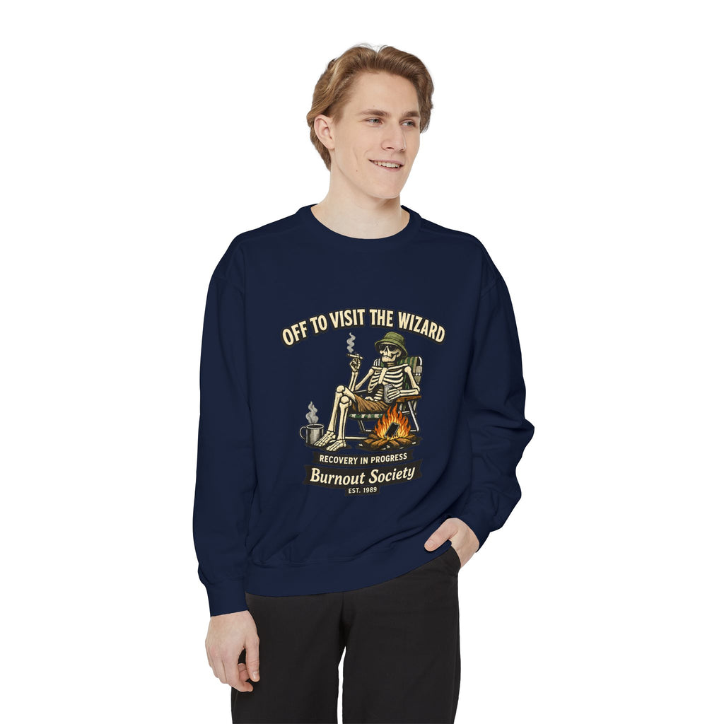 Off to Visit the Wizard Sweatshirt | Burnout Society Crewneck | Funny Skeleton Sweatshirt