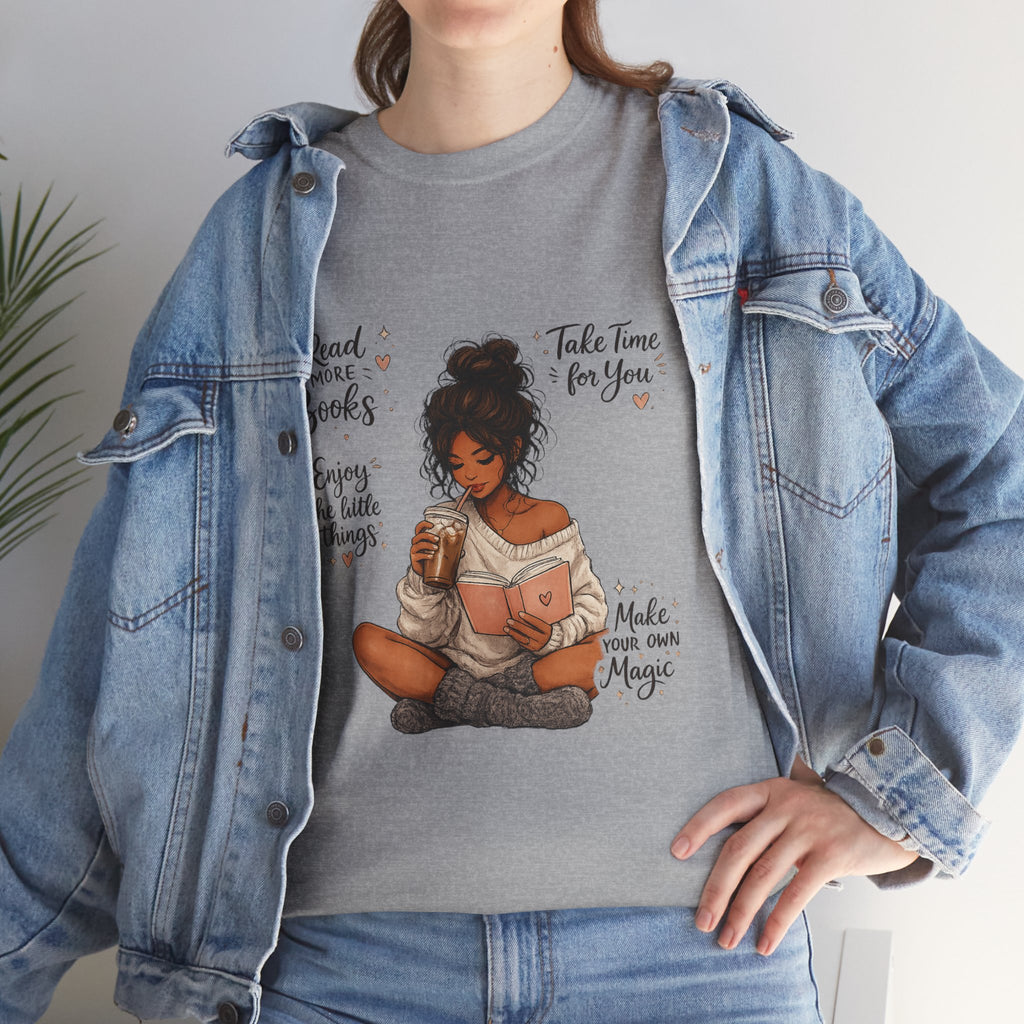 Cozy Reader Shirt | Book Lover Graphic Tee | Hand Drawn Coffee & Books Aesthetic T-Shirt