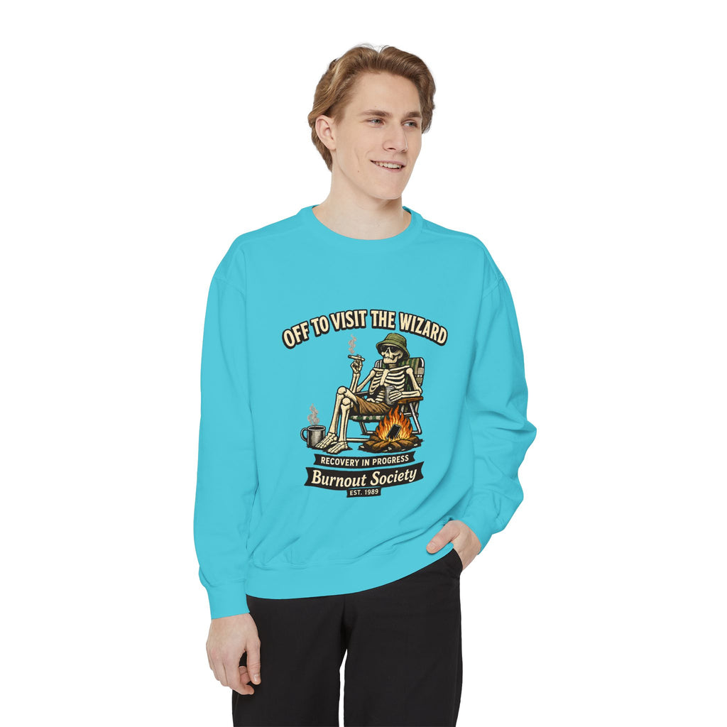 Off to Visit the Wizard Sweatshirt | Burnout Society Crewneck | Funny Skeleton Sweatshirt