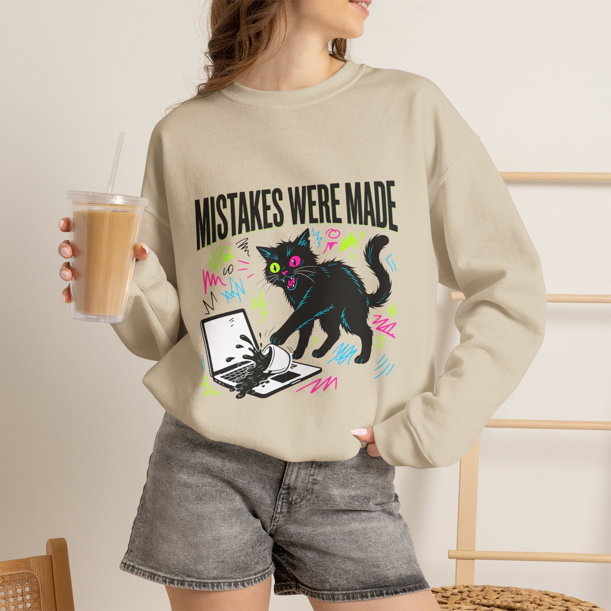 Mistakes Were Made Cat Crewneck Sweatshirt | feral, chaotic humor