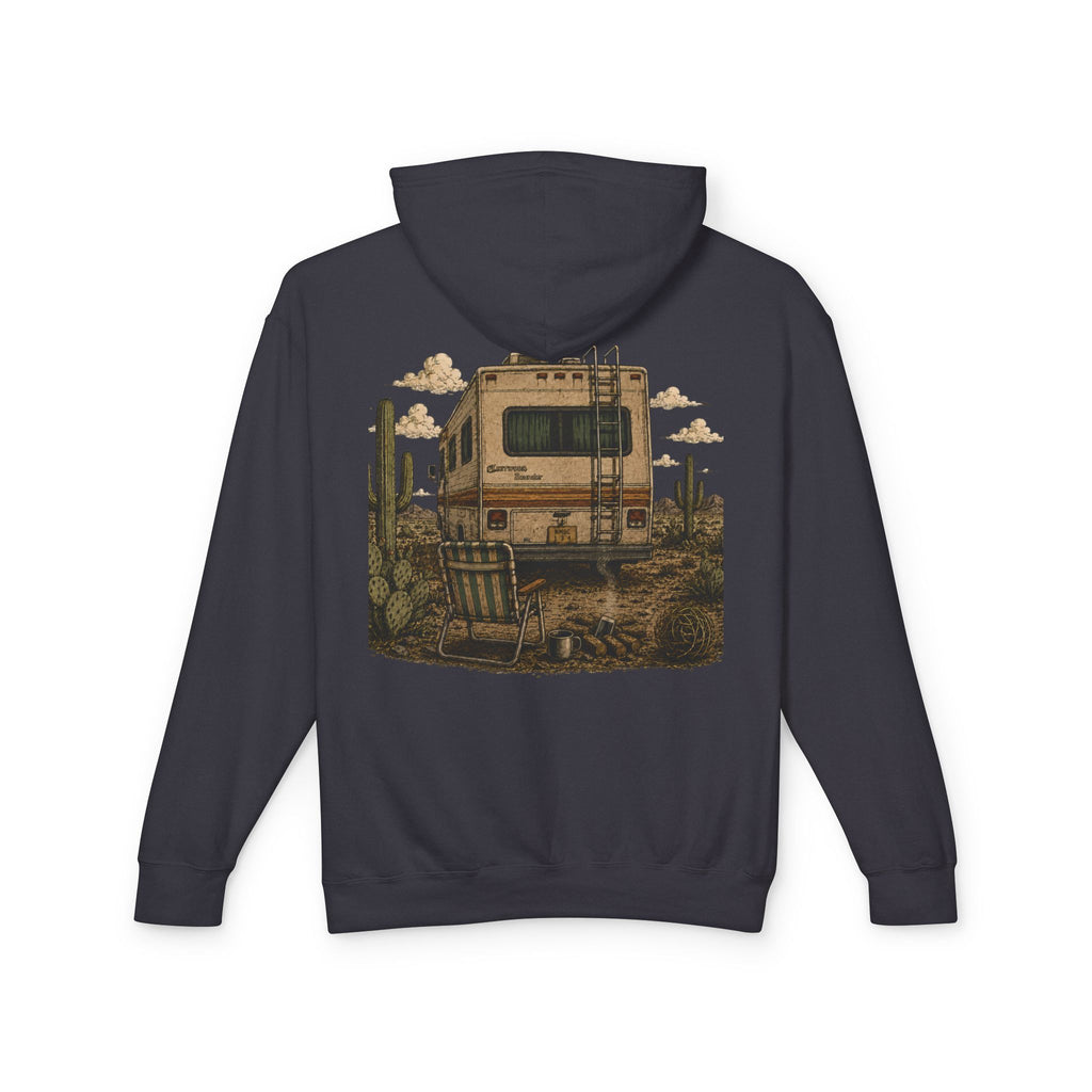 Off to Visit the Wizard skeleton camper Hoodie | Burnout Society RV desert scene