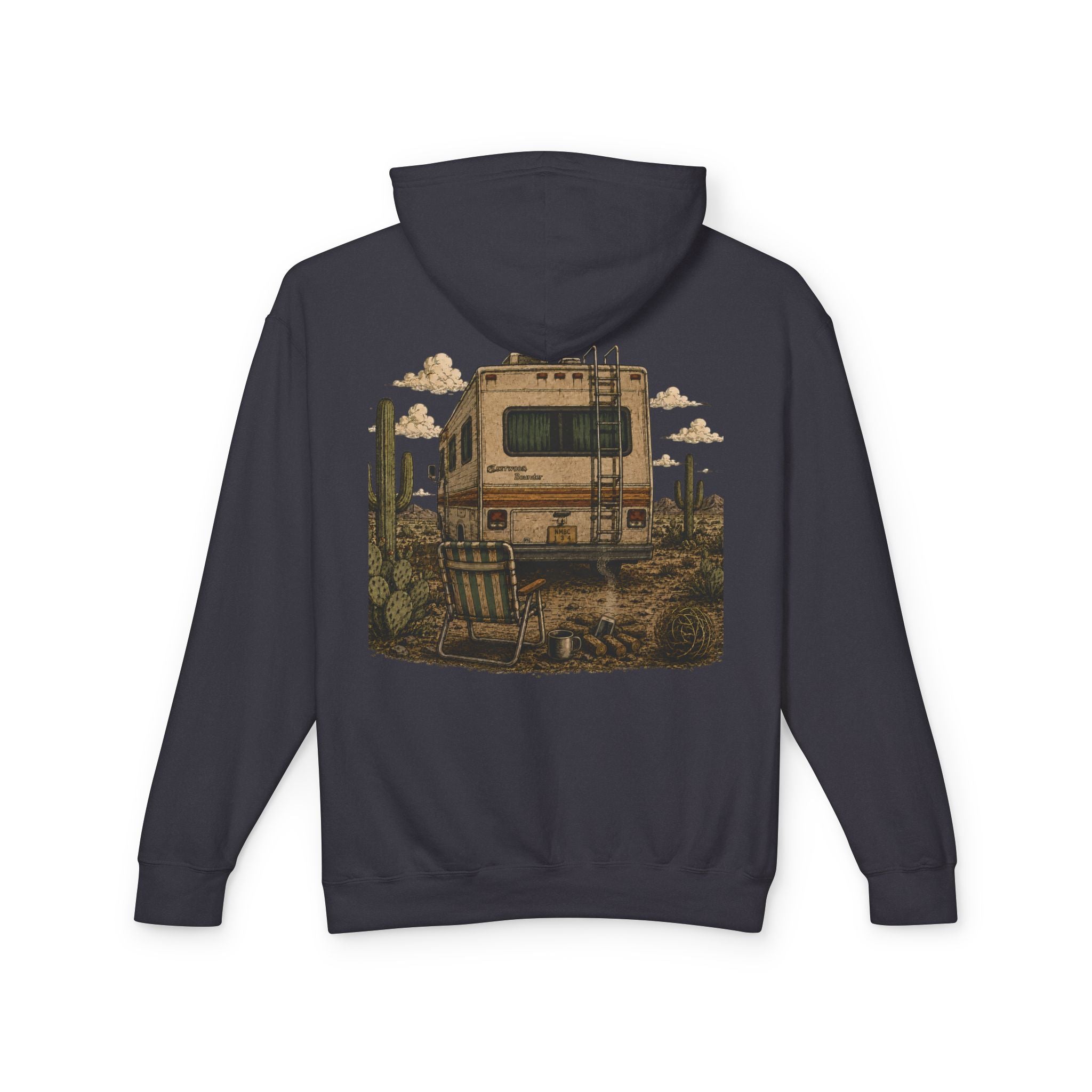 Off to Visit the Wizard skeleton camper Hoodie | Burnout Society RV desert scene