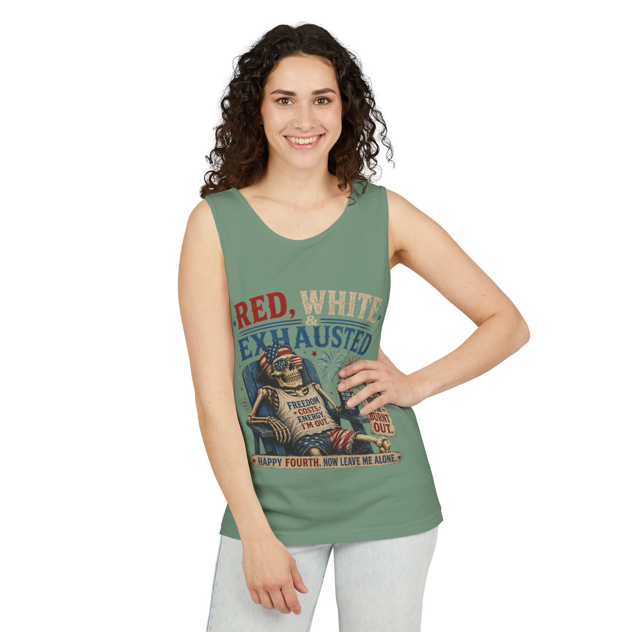 Red, White & Exhausted Shirt | Funny 4th of July Tank top  | Patriotic Burnout Tee | Retro America Graphic Tee | Independence Day Gift