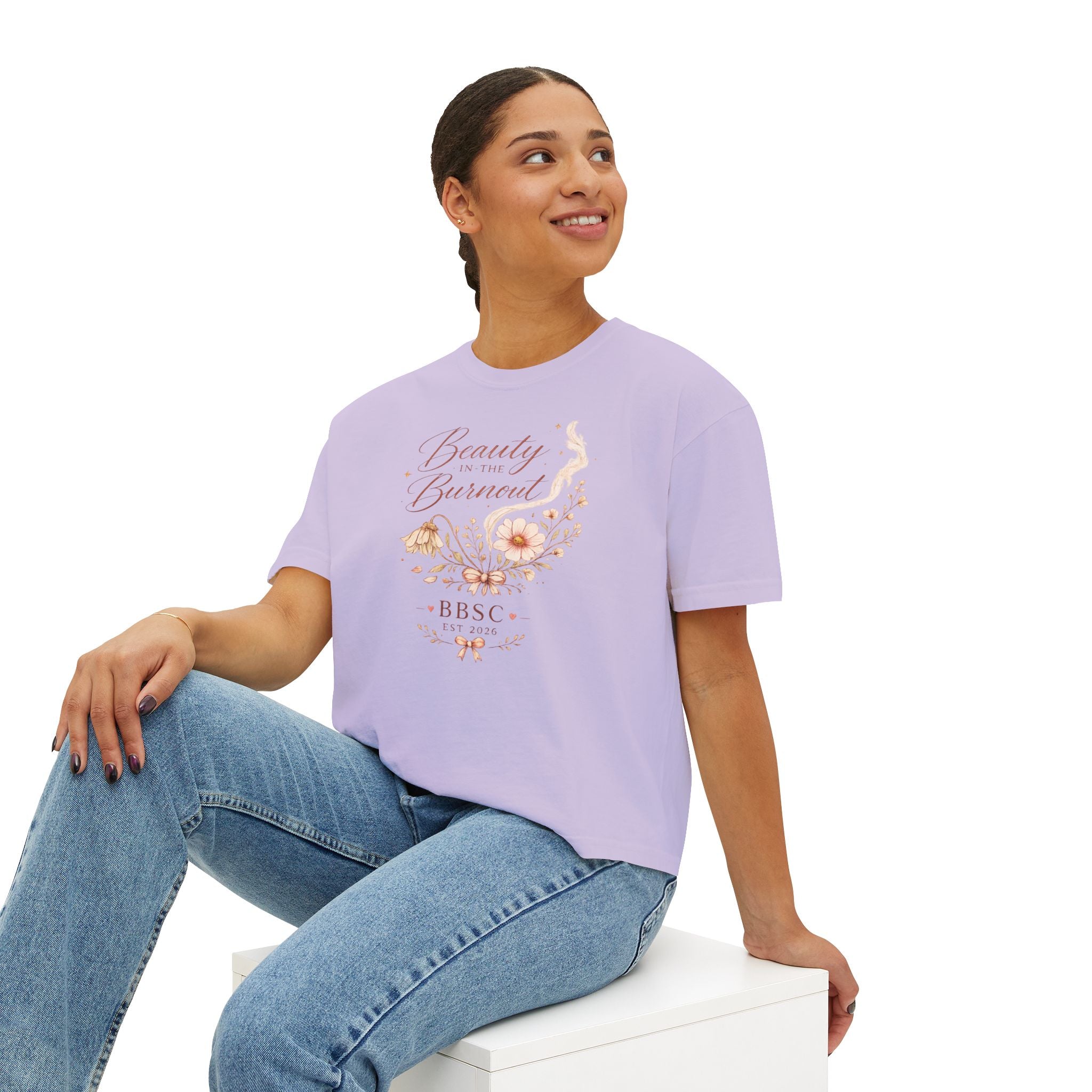 Beauty in the Burnout Women's Boxy Tee | Floral Graphic Shirt | BBSC Est. 2026