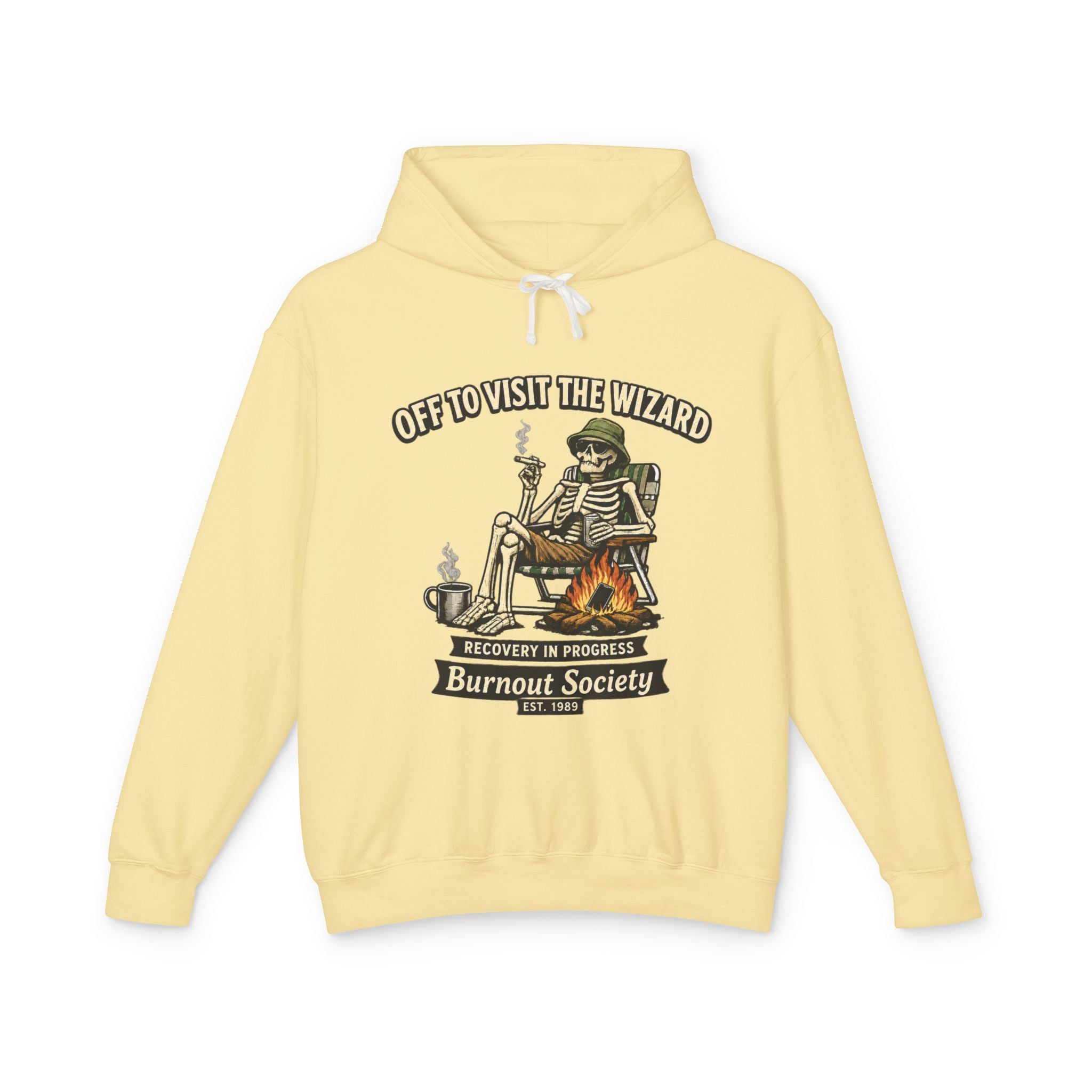 Off to Visit the Wizard skeleton camper Hoodie | Burnout Society RV desert scene