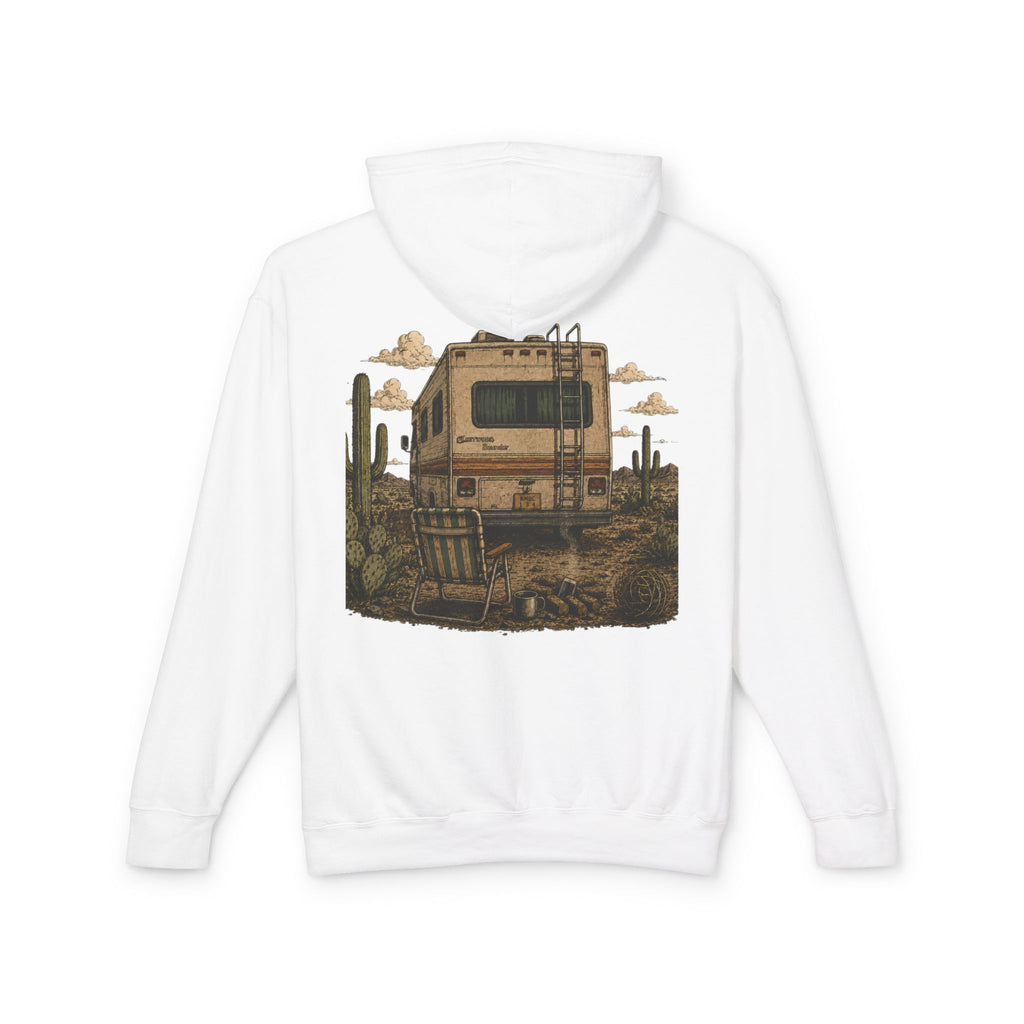 Off to Visit the Wizard skeleton camper Hoodie | Burnout Society RV desert scene