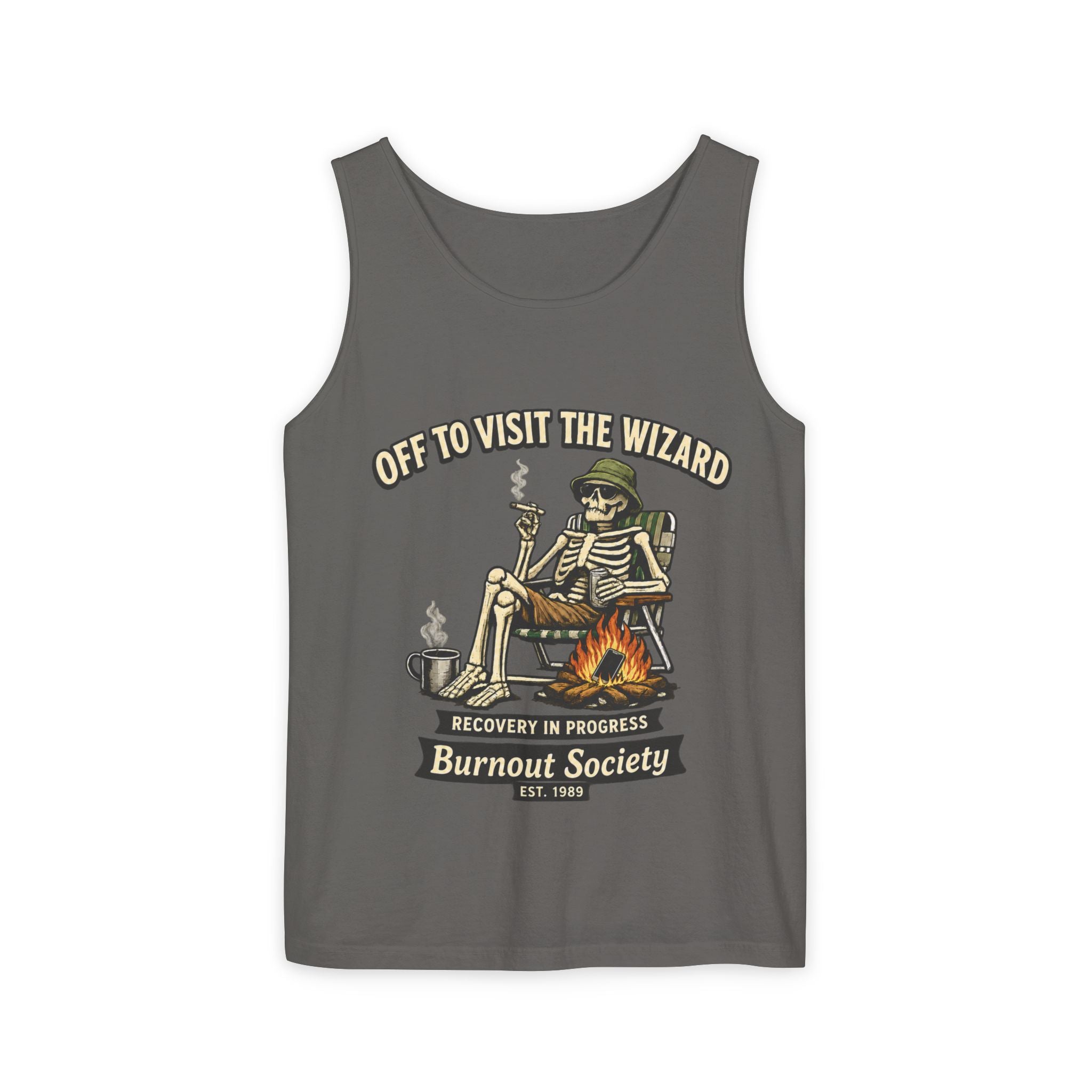 Recovery Tank Top — "Off to Visit the Wizard" Burnout Society Graphic