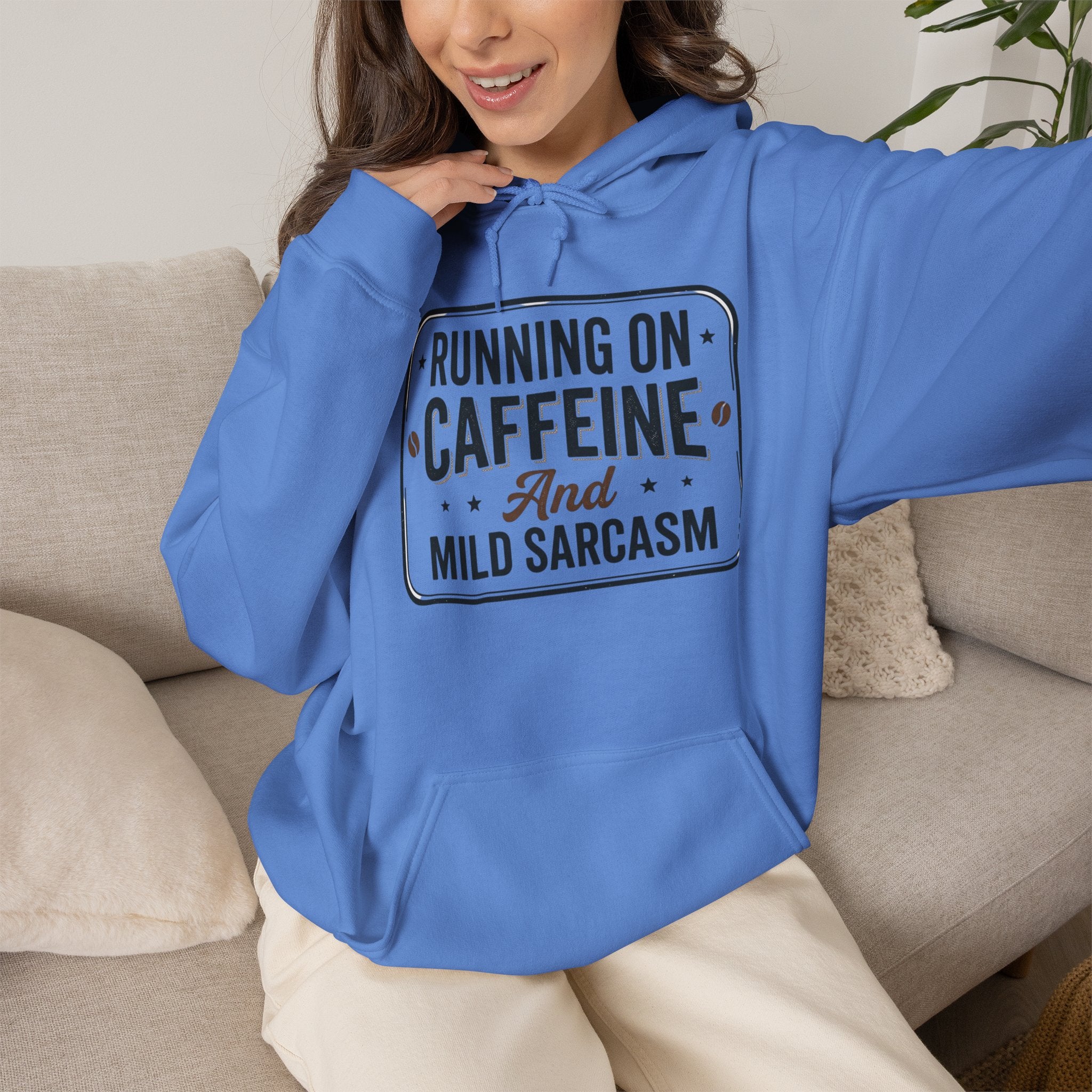 Running on Caffeine and Mild Sarcasm Hoodie | Funny Coffee Lover Sweatshirt | Sarcastic Hoodie Gift | Cozy Unisex Pullover| Multiple Colors Available