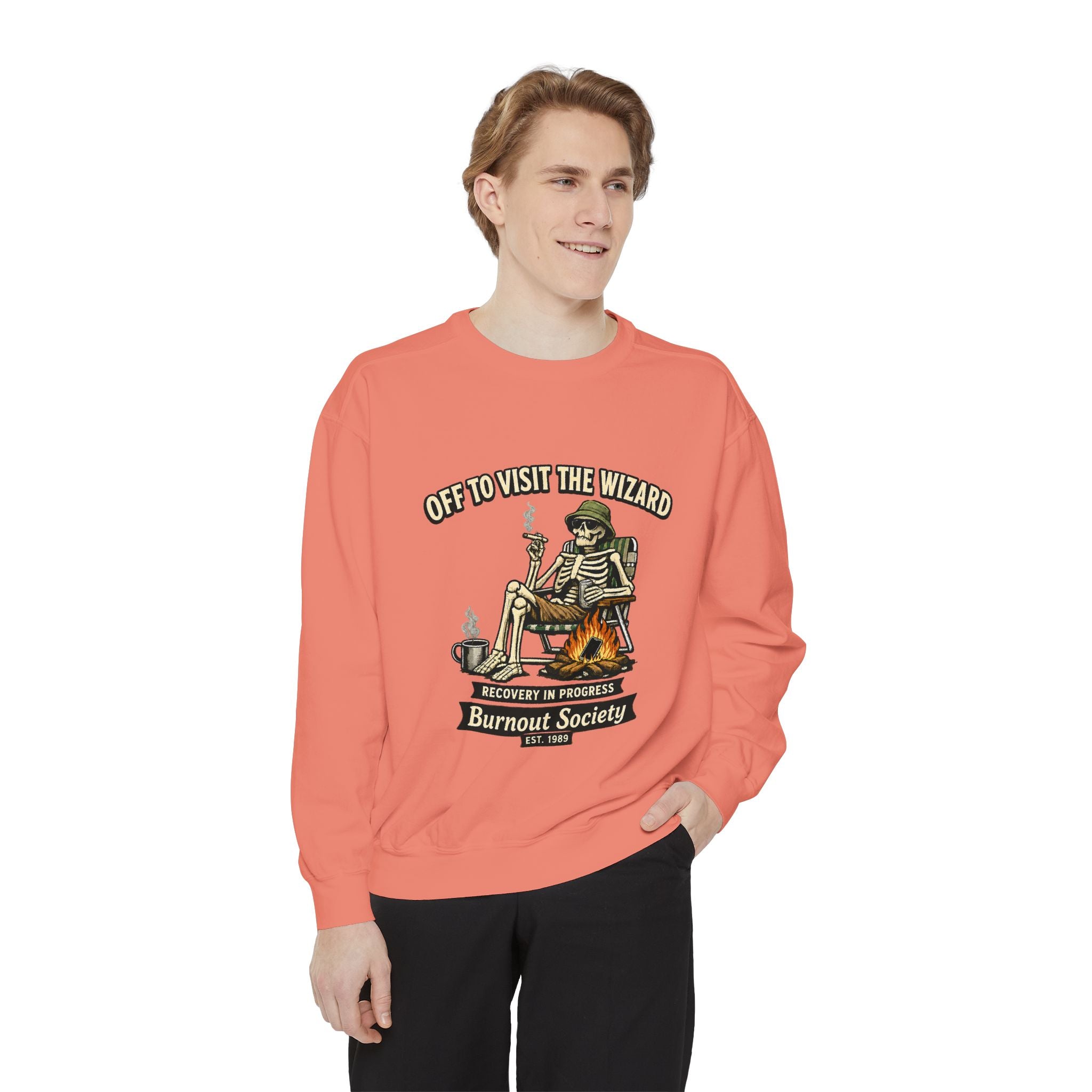 Off to Visit the Wizard Sweatshirt | Burnout Society Crewneck | Funny Skeleton Sweatshirt