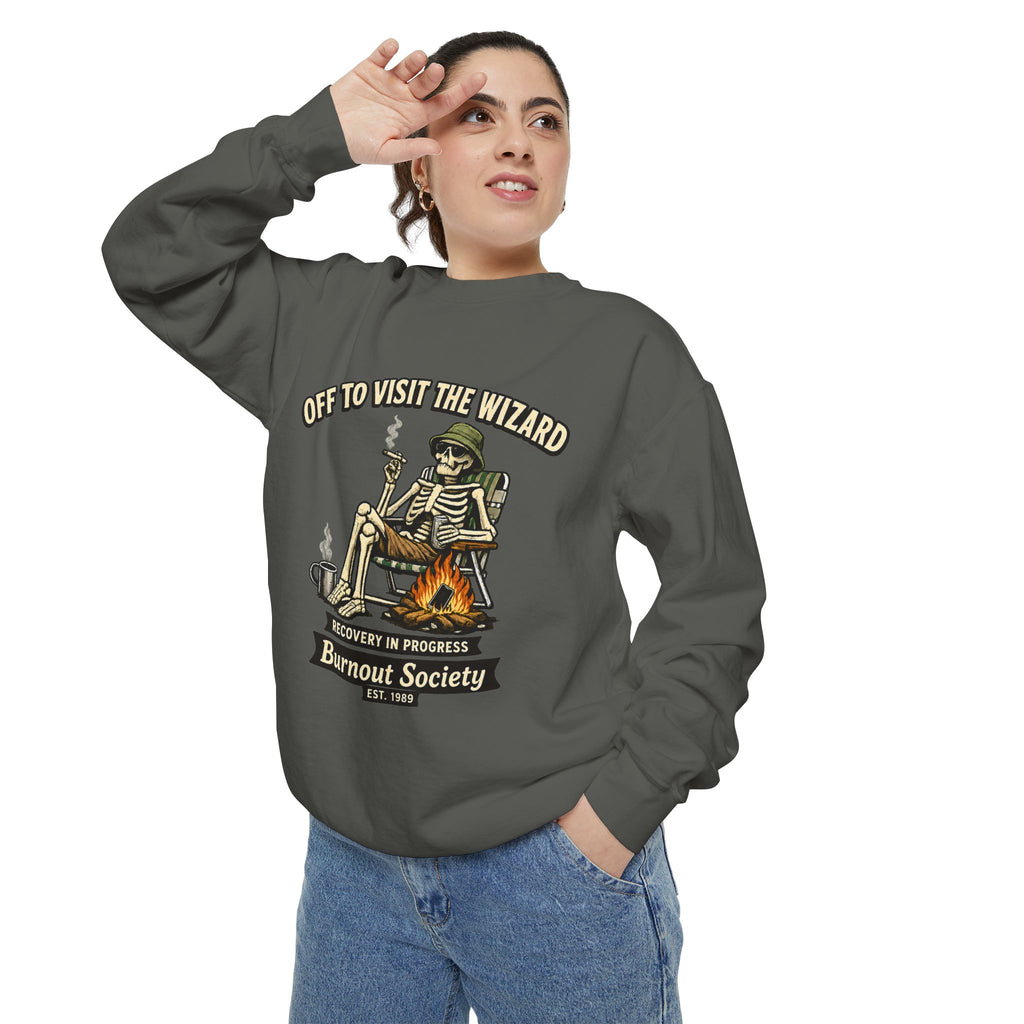 Off to Visit the Wizard Sweatshirt | Burnout Society Crewneck | Funny Skeleton Sweatshirt