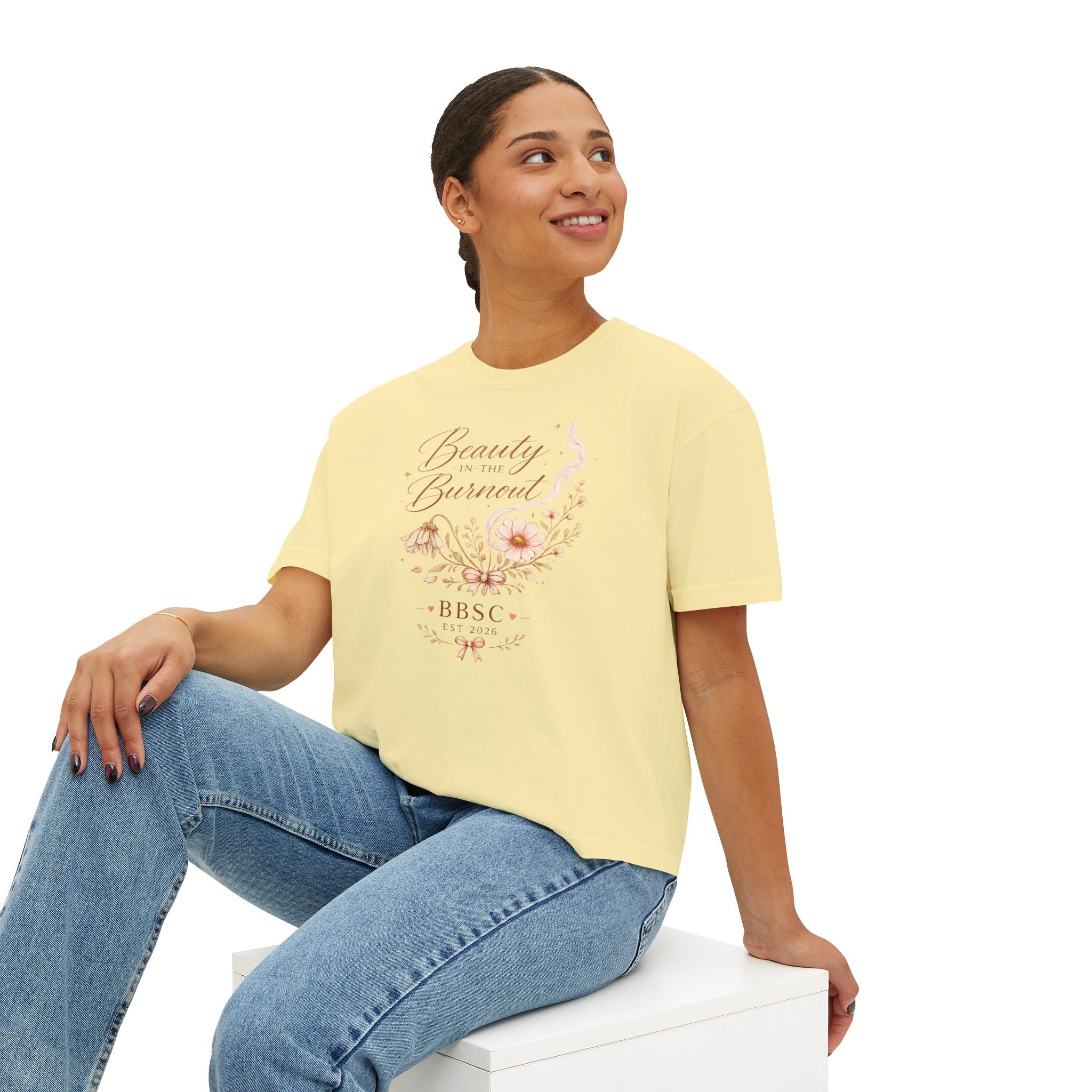 Beauty in the Burnout Women's Boxy Tee | Floral Graphic Shirt | BBSC Est. 2026