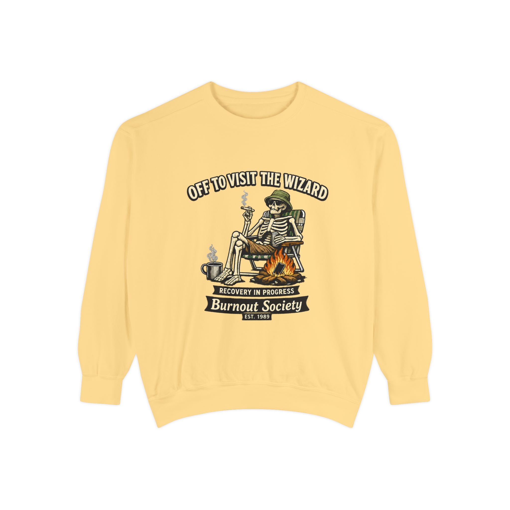 Off to Visit the Wizard Sweatshirt | Burnout Society Crewneck | Funny Skeleton Sweatshirt