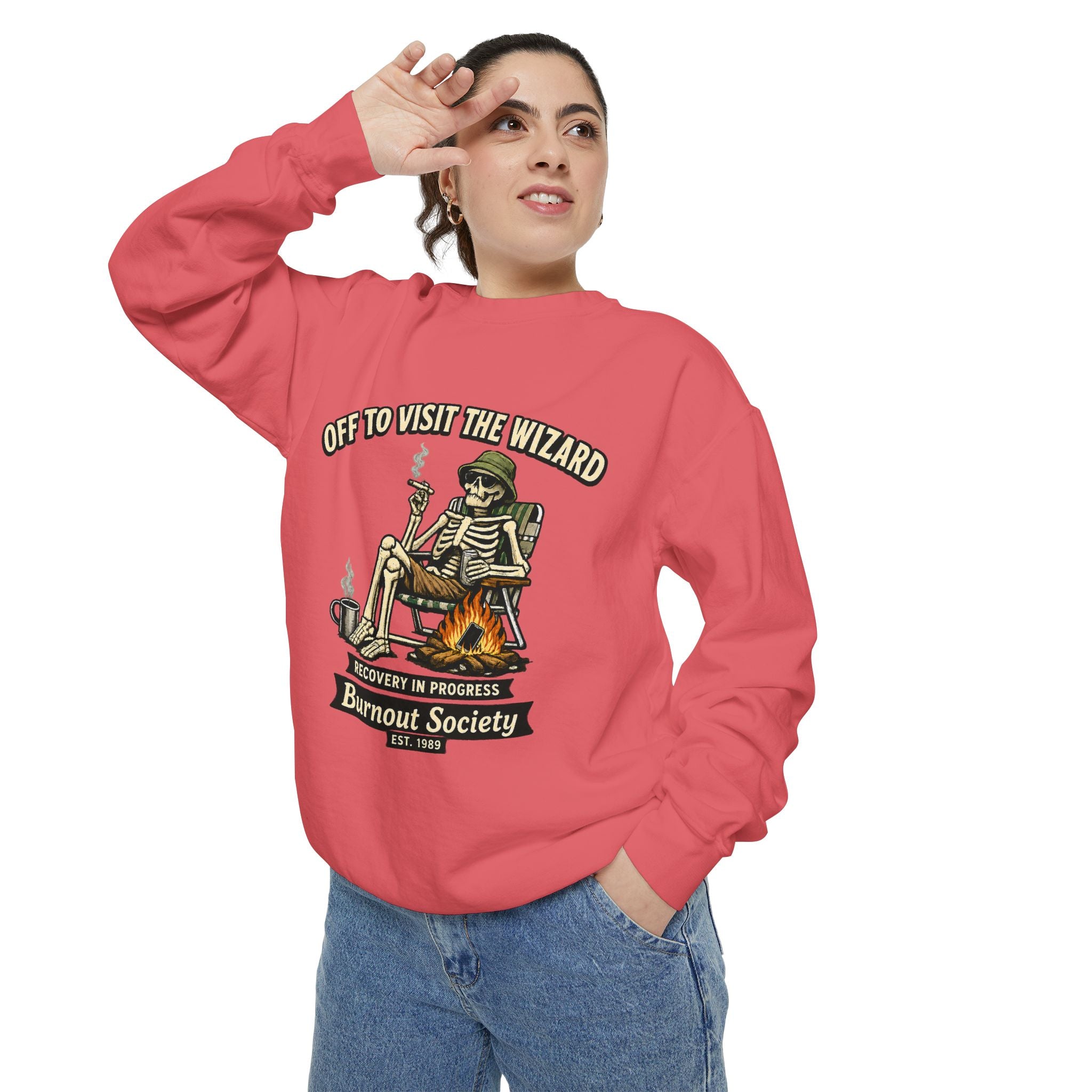 Off to Visit the Wizard Sweatshirt | Burnout Society Crewneck | Funny Skeleton Sweatshirt