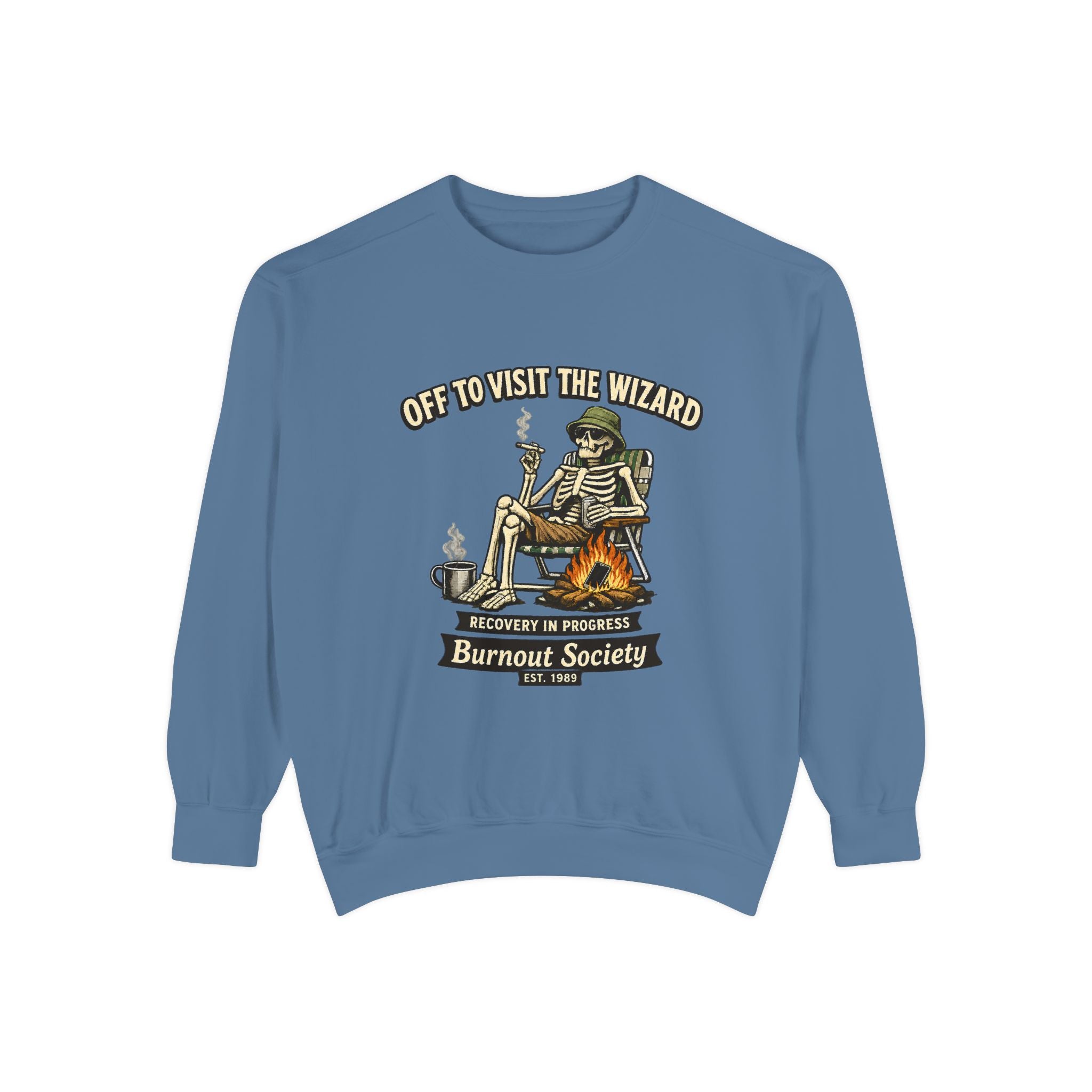 Off to Visit the Wizard Sweatshirt | Burnout Society Crewneck | Funny Skeleton Sweatshirt