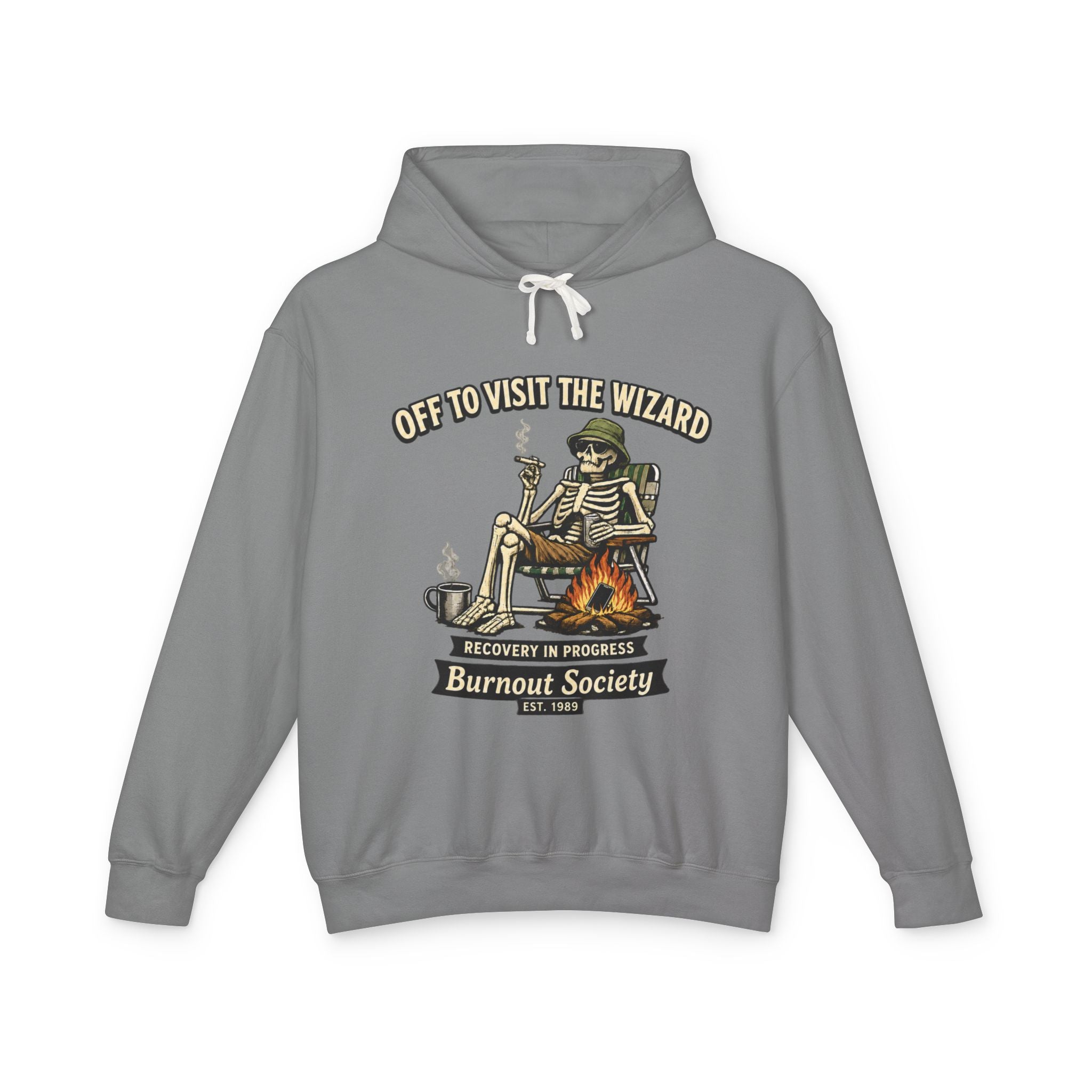 Off to Visit the Wizard skeleton camper Hoodie | Burnout Society RV desert scene