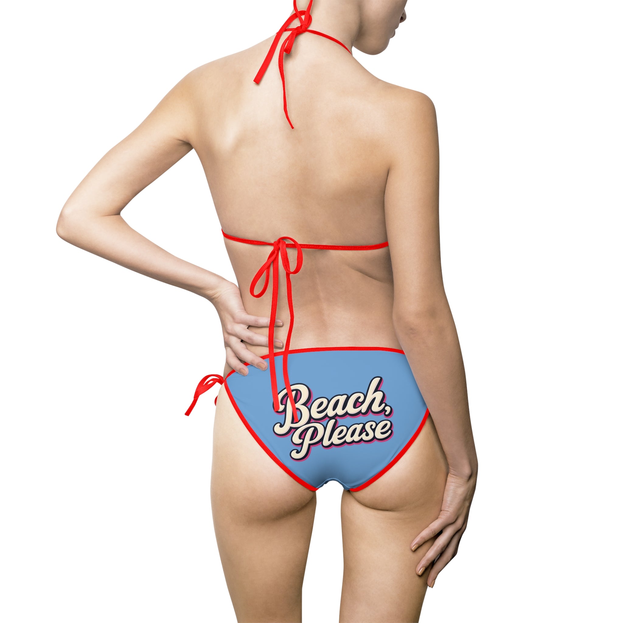 Beach, Please Womens Bikini Swimsuit | Retro Tropical Bikini Set | Adjustable String Two-Piece Swimwear | Cute Beach Vacation Bathing Suit