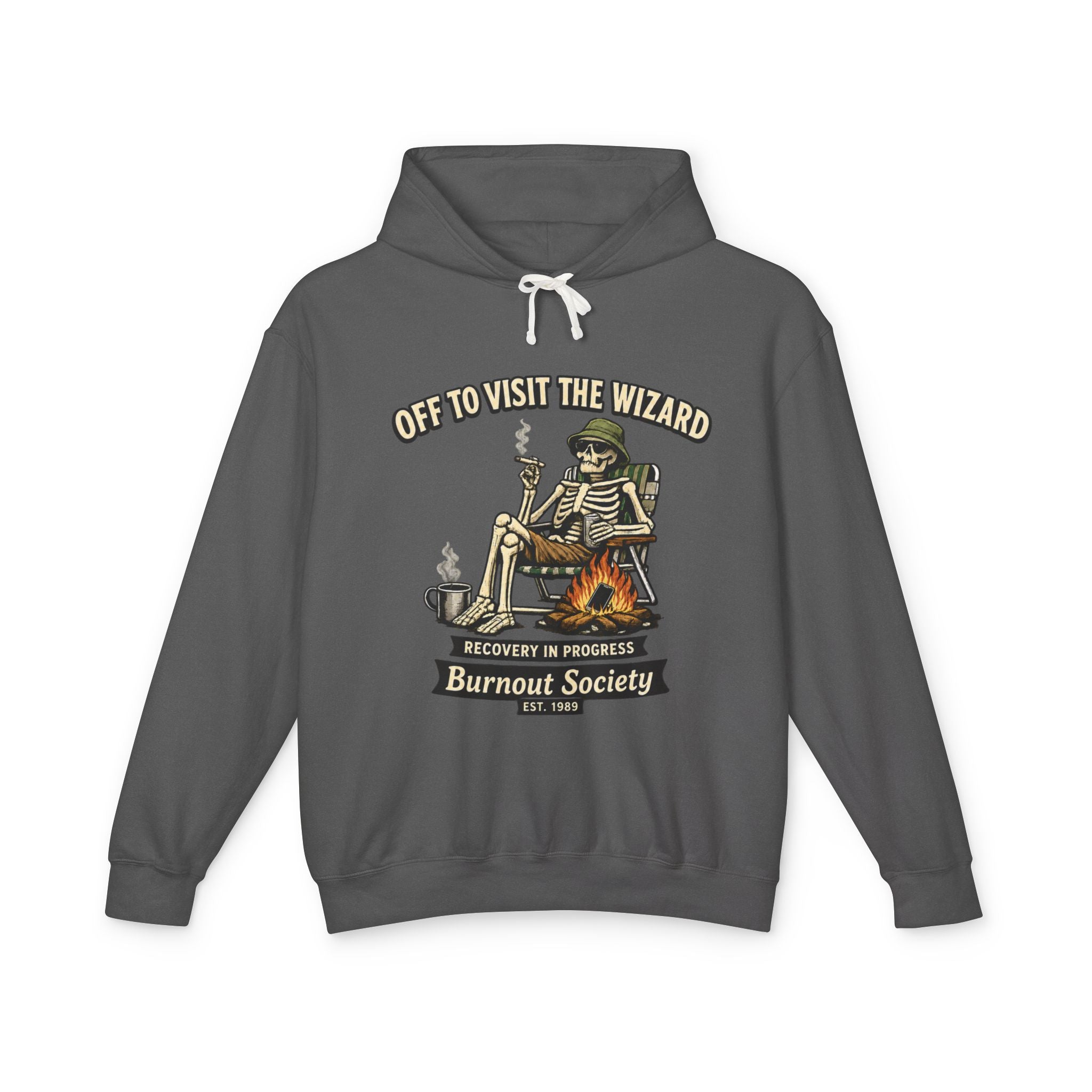 Off to Visit the Wizard skeleton camper Hoodie | Burnout Society RV desert scene