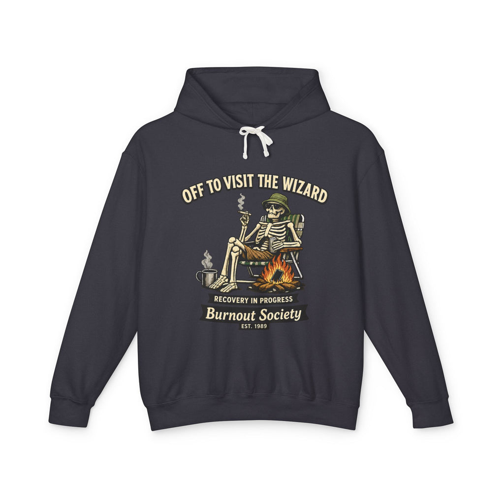 Off to Visit the Wizard skeleton camper Hoodie | Burnout Society RV desert scene