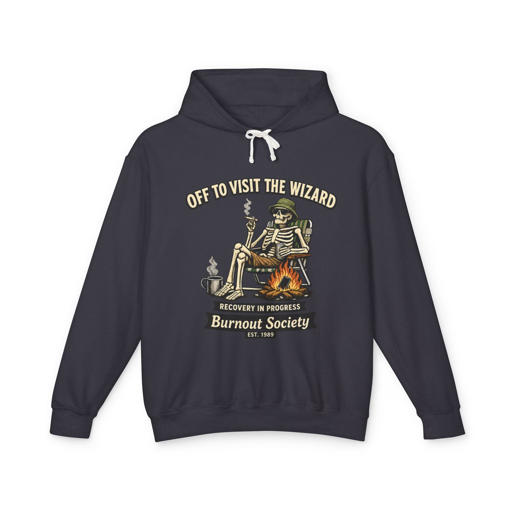 Off to Visit the Wizard skeleton camper Hoodie | Burnout Society RV desert scene