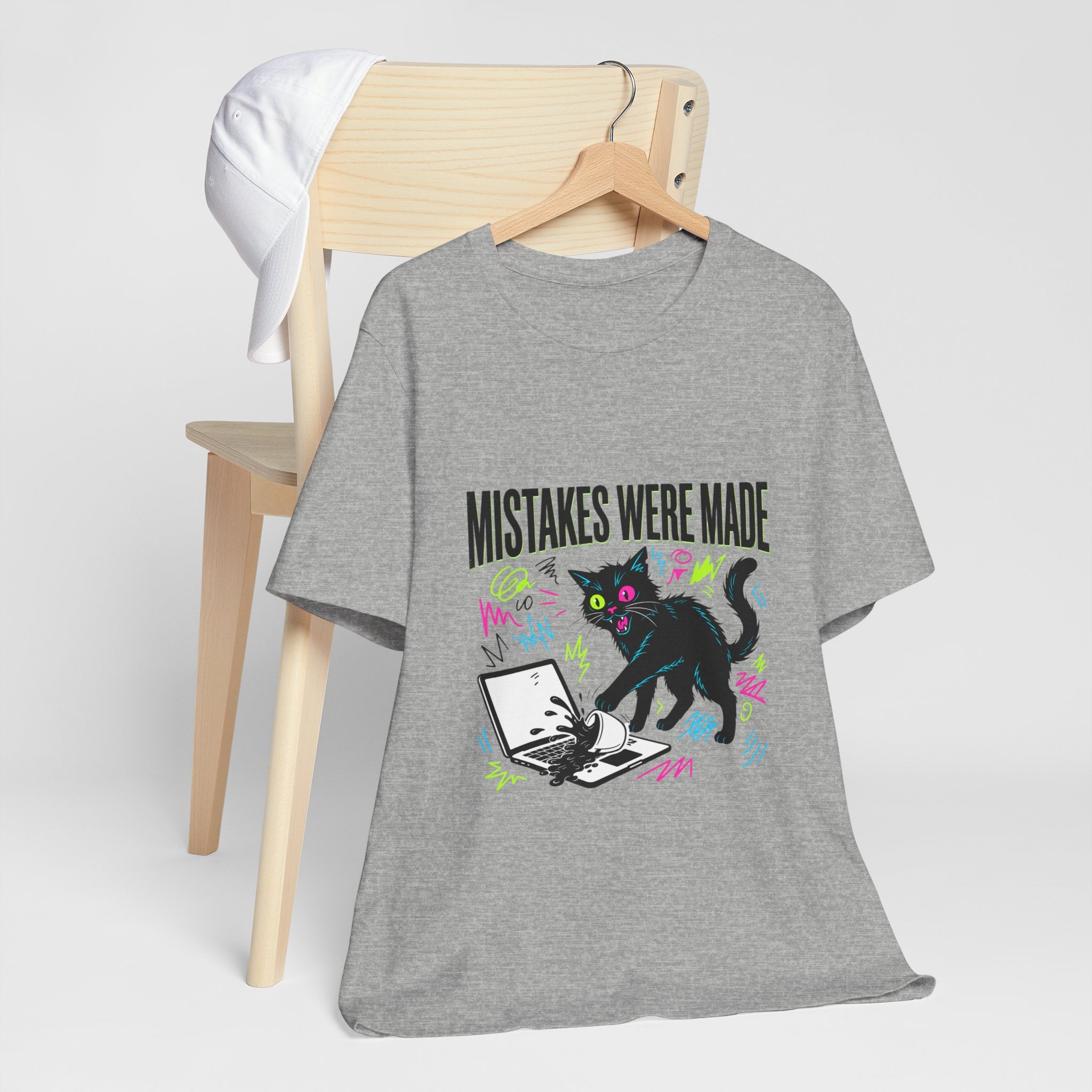 Mistakes Were Made tee | Feral chaotic humor, millennial burnout, unhinged cat