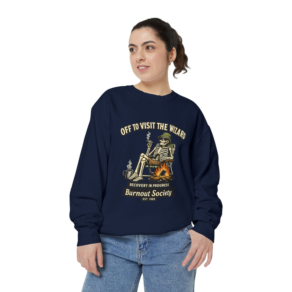 Off to Visit the Wizard Sweatshirt | Burnout Society Crewneck | Funny Skeleton Sweatshirt