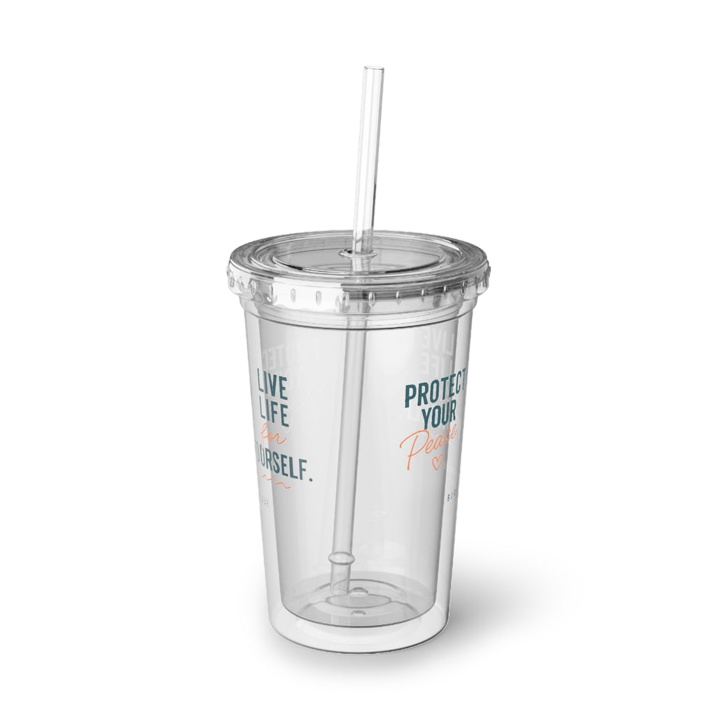 Burnout Boutique Social Club Tumbler | Protect Your Peace Cup | 16oz Acrylic Insulated Tumbler with Straw | Beach Lifestyle Gift