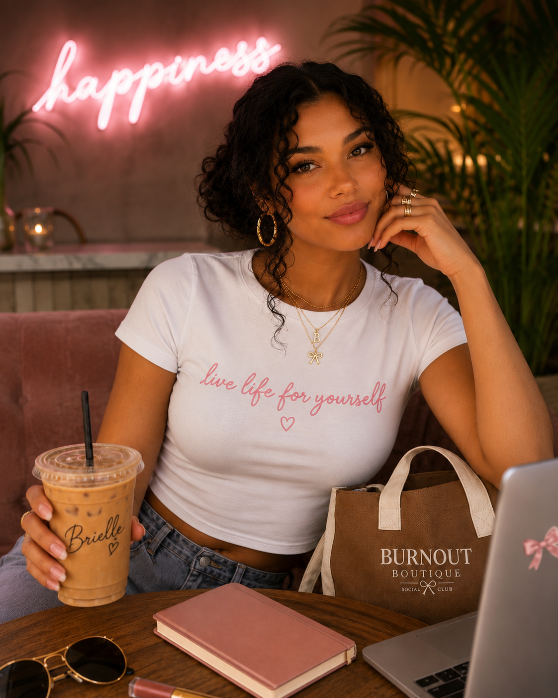 Live Life for Yourself Baby Tee | Cute Cursive Graphic Tee | Minimalist Fitted Crop Top | Soft Girl Aesthetic Shirt