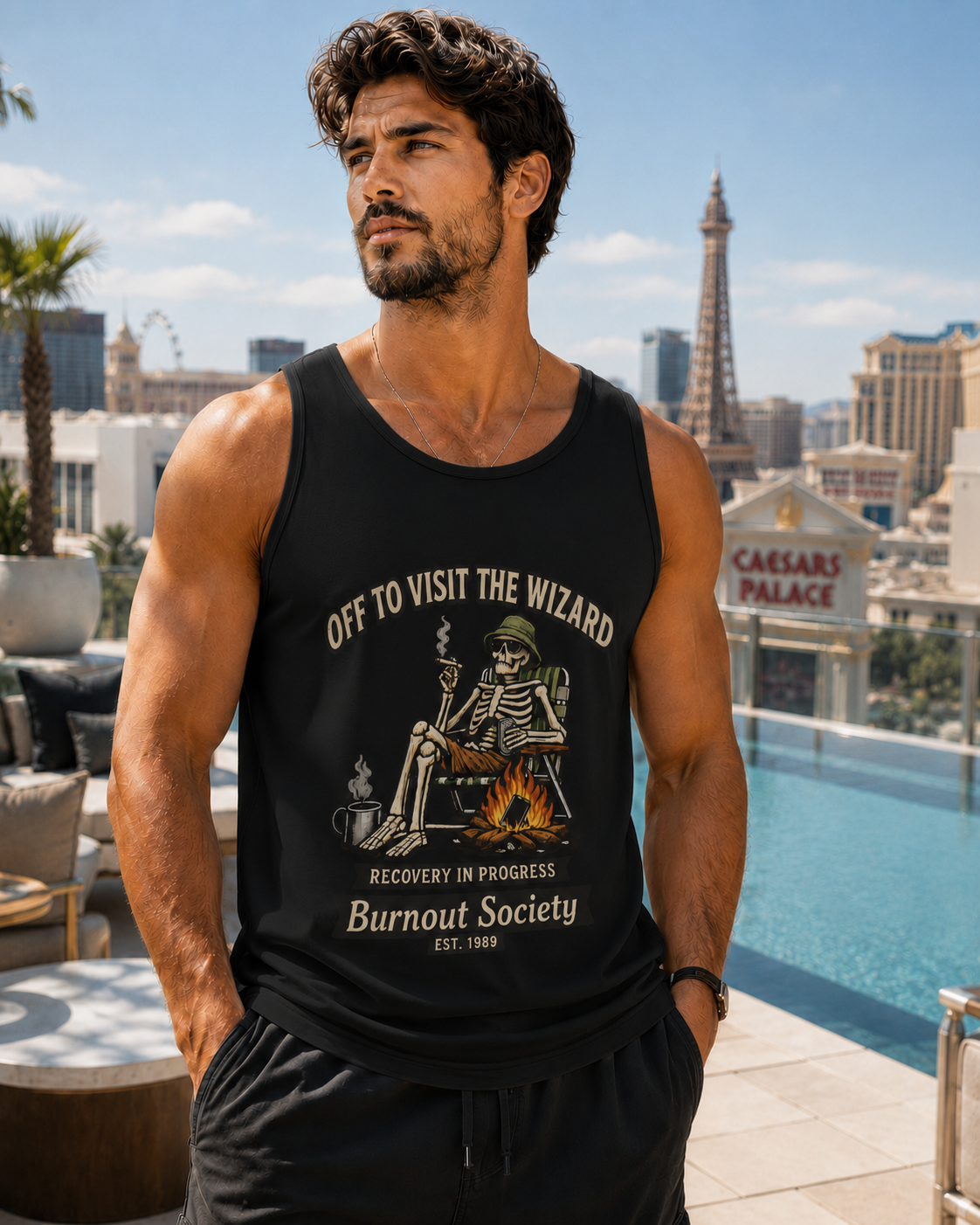 Recovery Tank Top — "Off to Visit the Wizard" Burnout Society Graphic