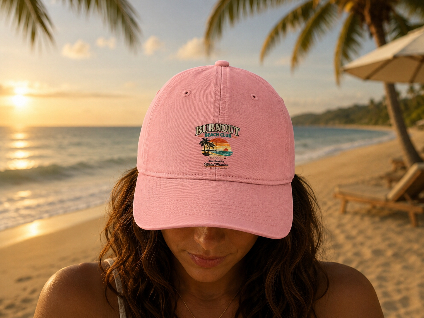 Burnout Beach Club Coastal Washed Hat | Vintage Beach Dad Cap | Palm Beach Florida Summer Hat | Coastal Aesthetic Gift