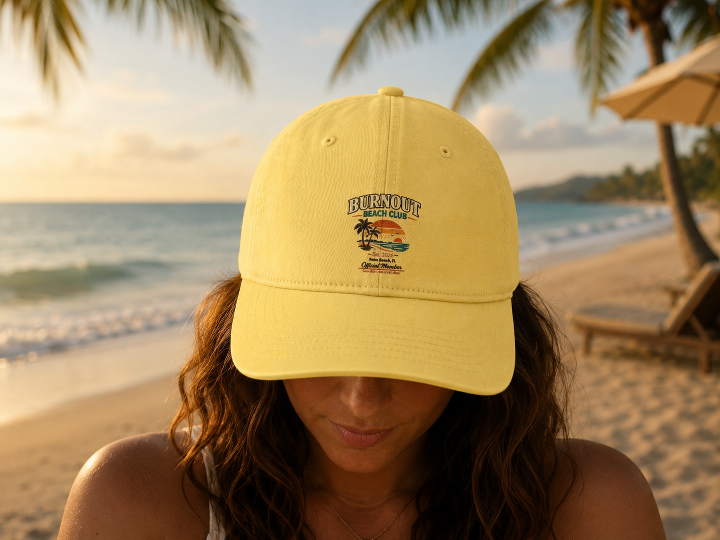 Burnout Beach Club Coastal Washed Hat | Vintage Beach Dad Cap | Palm Beach Florida Summer Hat | Coastal Aesthetic Gift