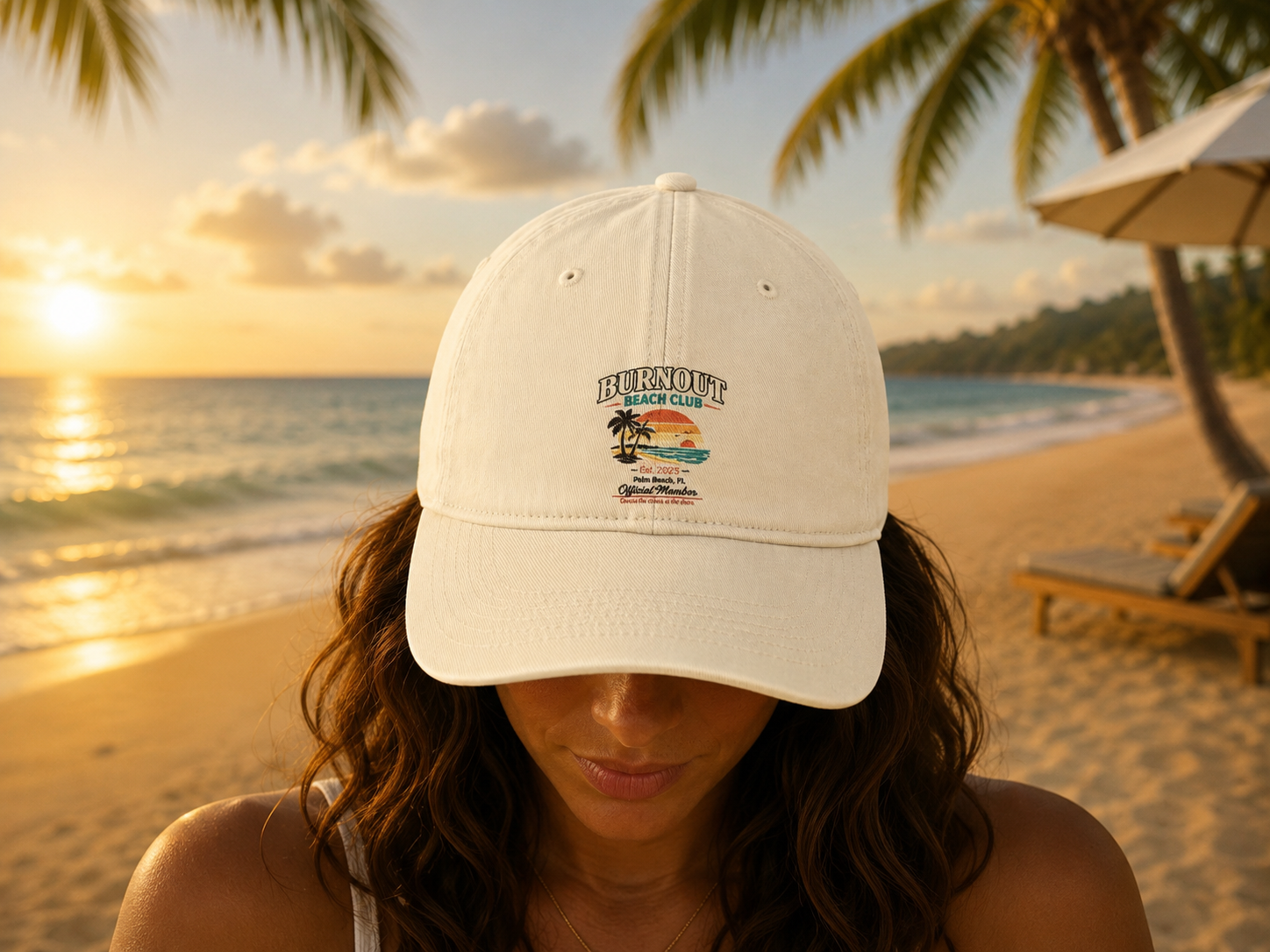Burnout Beach Club Coastal Washed Hat | Vintage Beach Dad Cap | Palm Beach Florida Summer Hat | Coastal Aesthetic Gift
