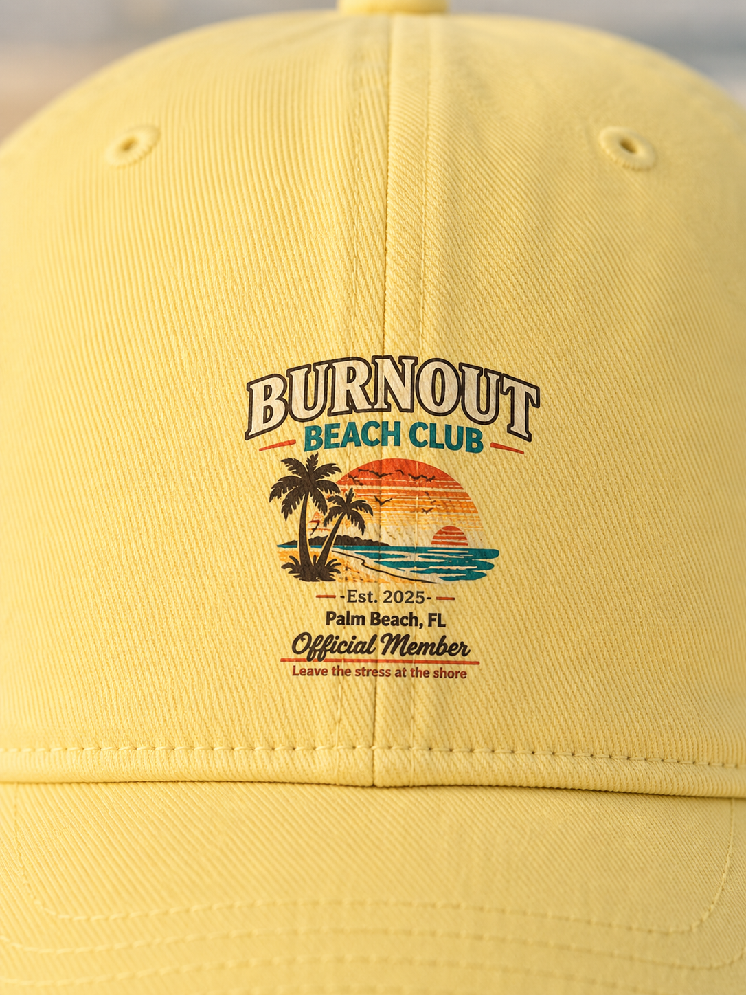 Burnout Beach Club Coastal Washed Hat | Vintage Beach Dad Cap | Palm Beach Florida Summer Hat | Coastal Aesthetic Gift
