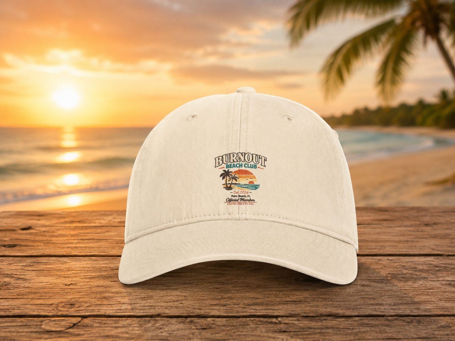 Burnout Beach Club Coastal Washed Hat | Vintage Beach Dad Cap | Palm Beach Florida Summer Hat | Coastal Aesthetic Gift