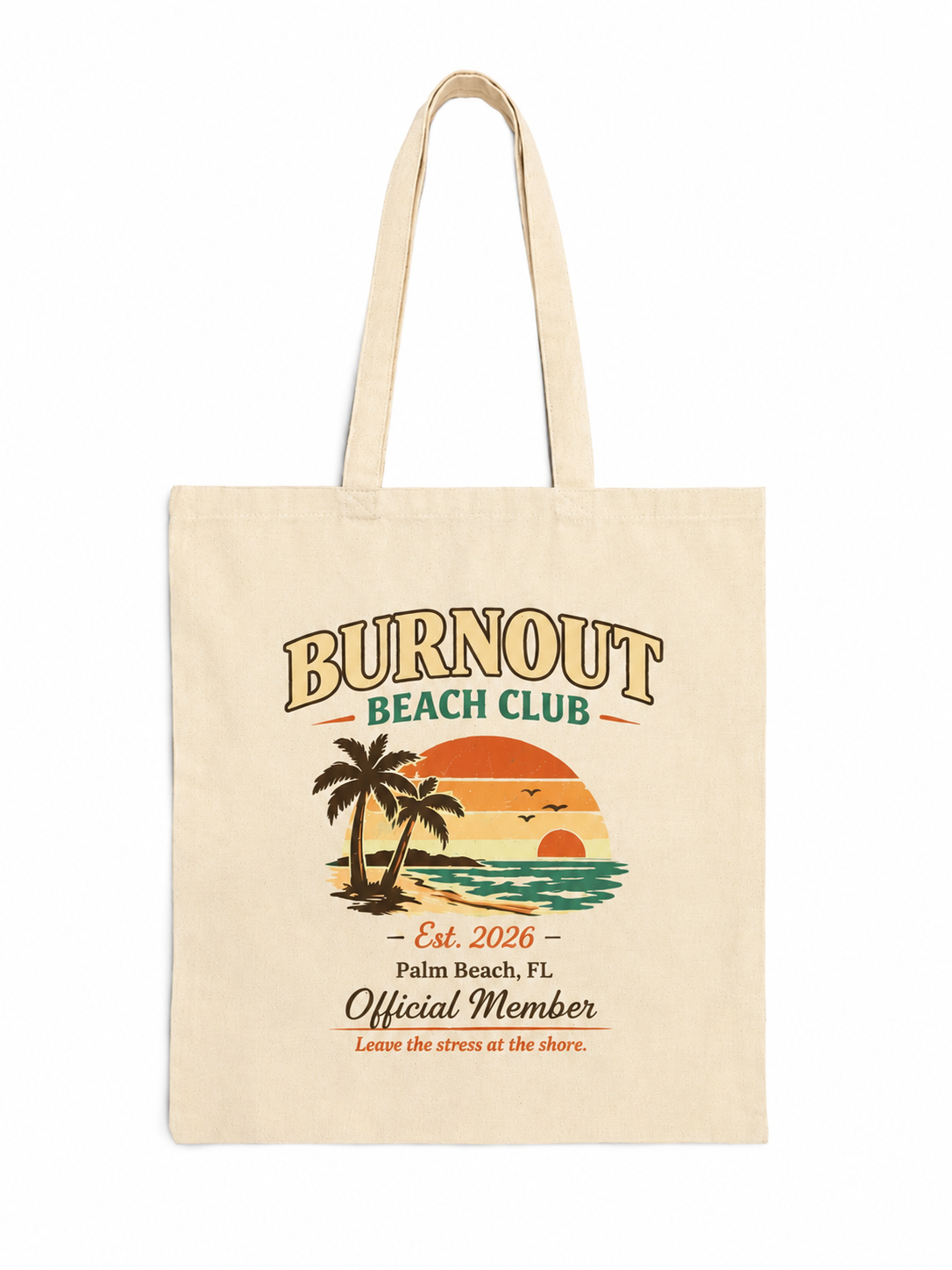 Burnout Beach Club Tote Bag | Coastal Canvas Tote | Retro Beach Bag | Cotton Reusable Shopping Bag | Vacation Gift | Beach Lover Gift