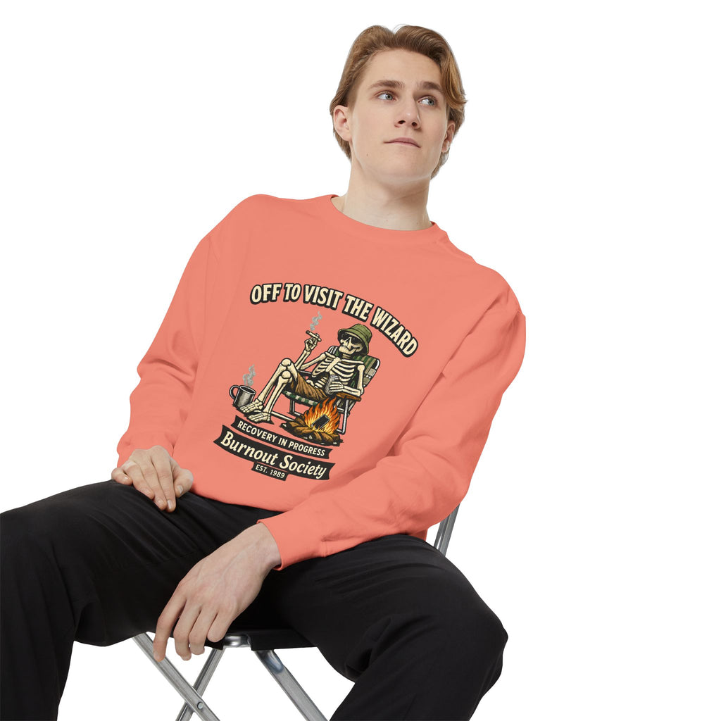 Off to Visit the Wizard Sweatshirt | Burnout Society Crewneck | Funny Skeleton Sweatshirt