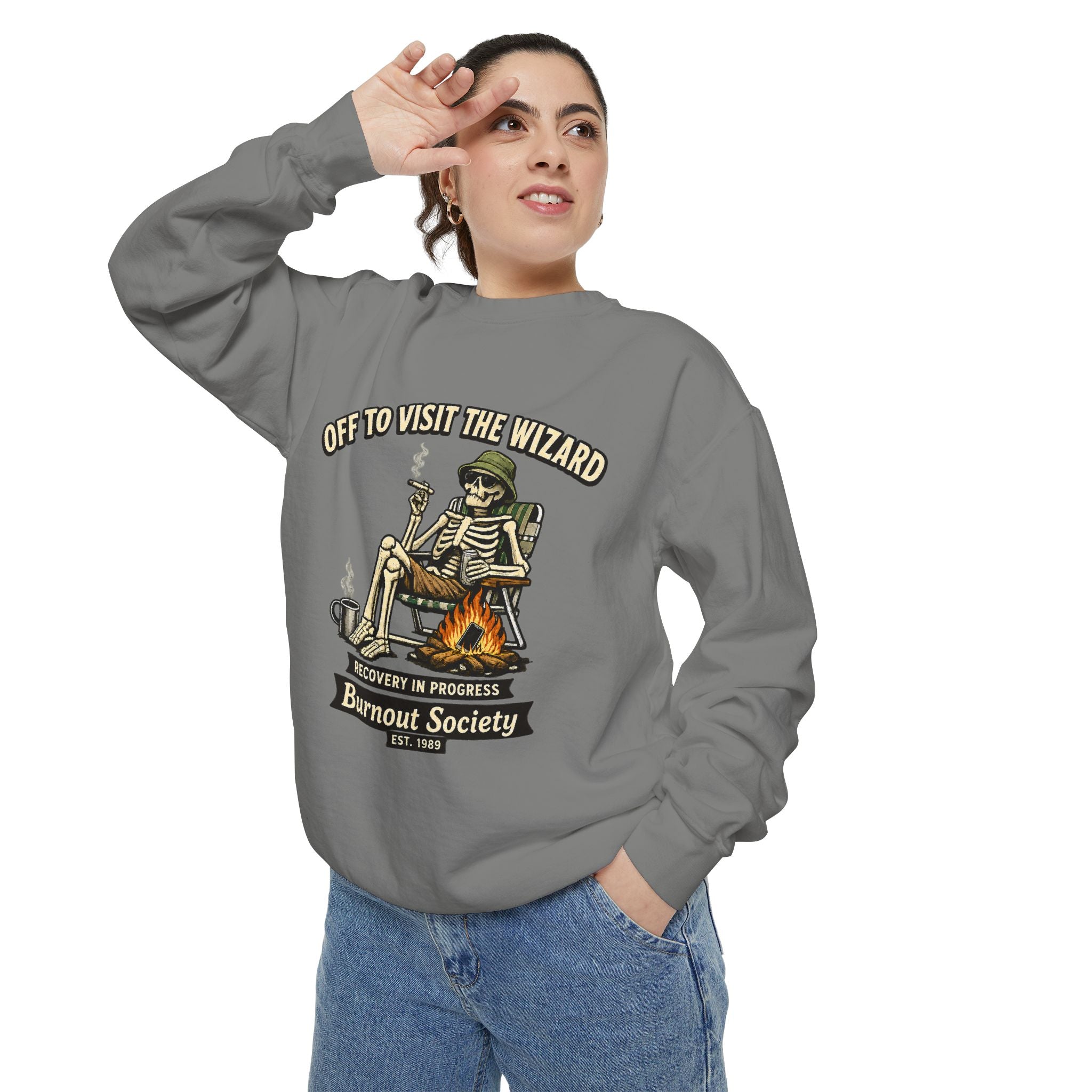 Off to Visit the Wizard Sweatshirt | Burnout Society Crewneck | Funny Skeleton Sweatshirt