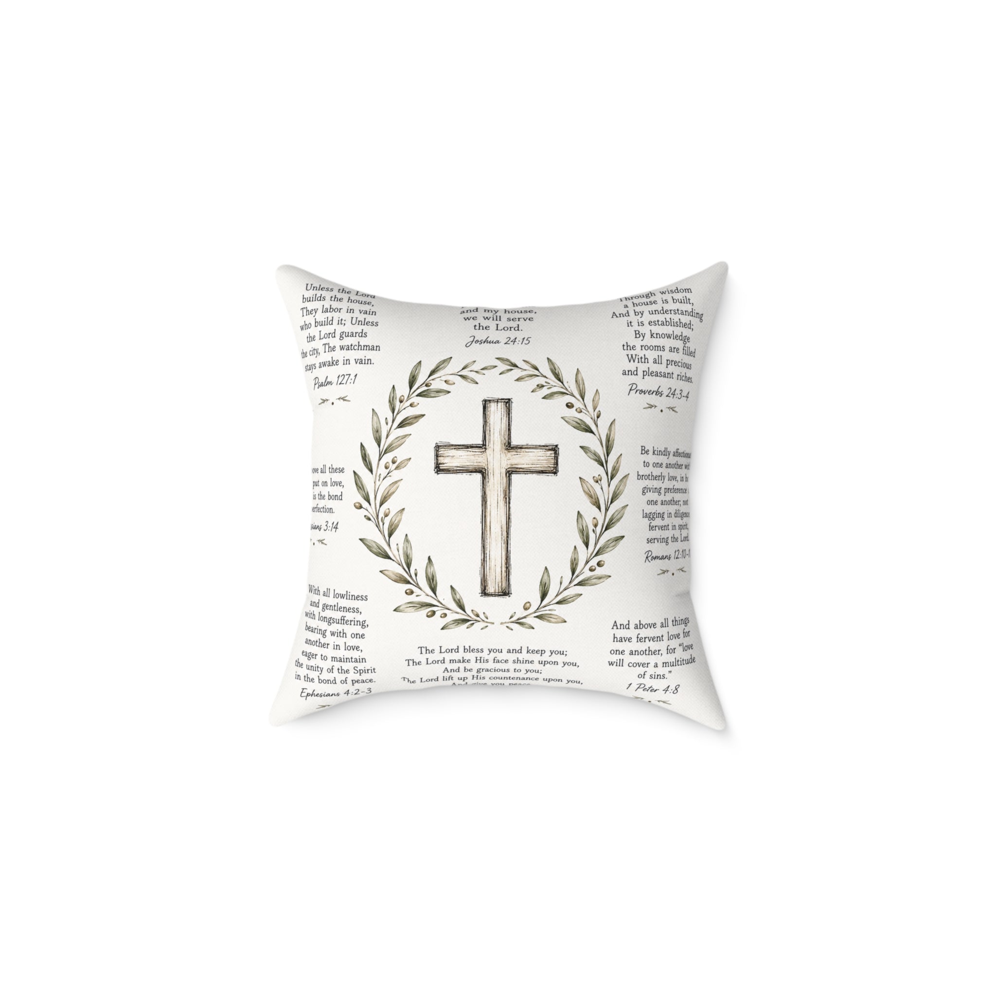 Christian Scripture Throw Pillow | Rustic Cross & Bible Verse Accent Pillow | Farmhouse Faith Home Decor