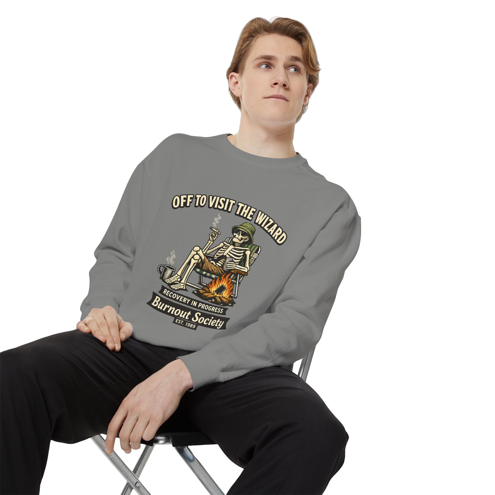 Off to Visit the Wizard Sweatshirt | Burnout Society Crewneck | Funny Skeleton Sweatshirt