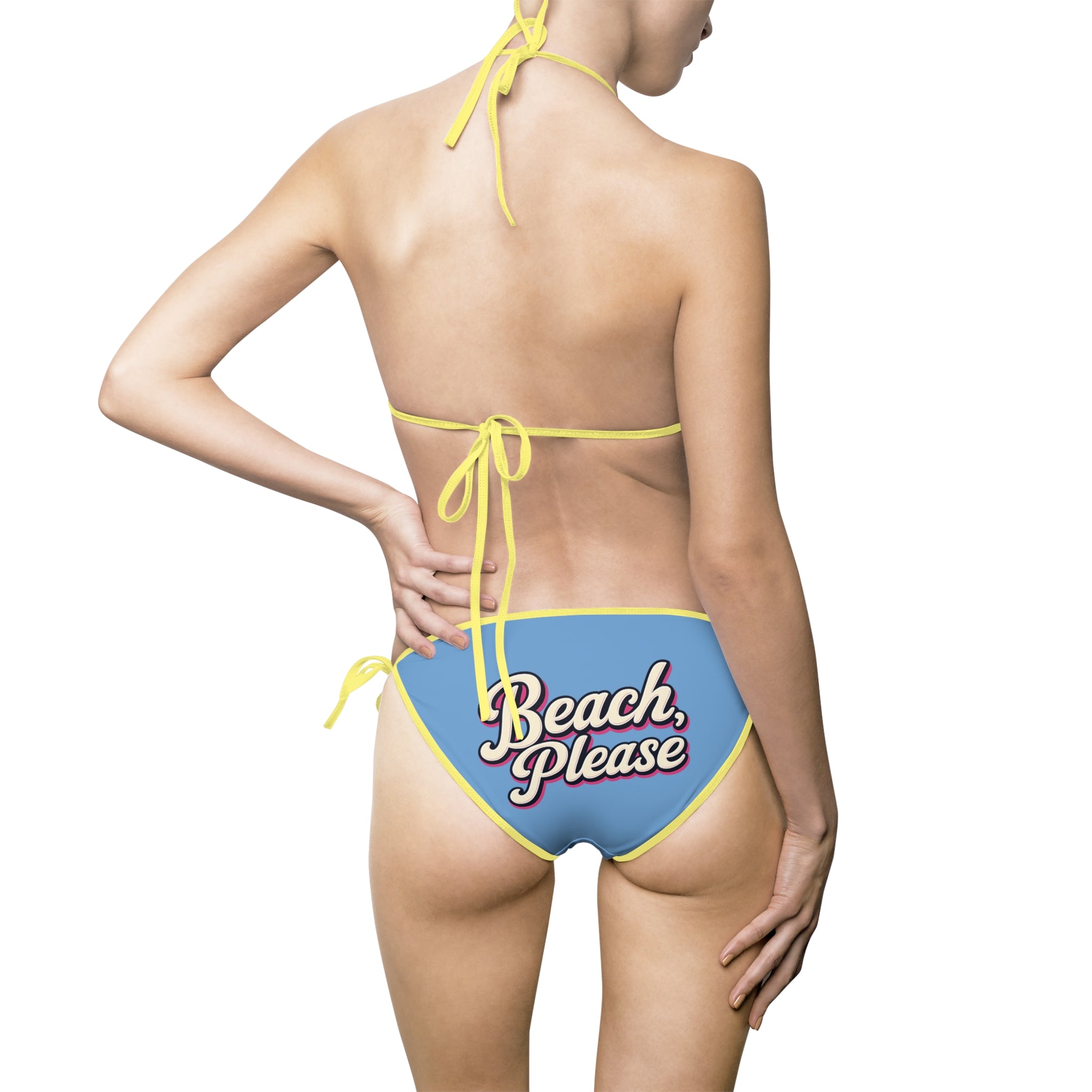 Beach, Please Womens Bikini Swimsuit | Retro Tropical Bikini Set | Adjustable String Two-Piece Swimwear | Cute Beach Vacation Bathing Suit
