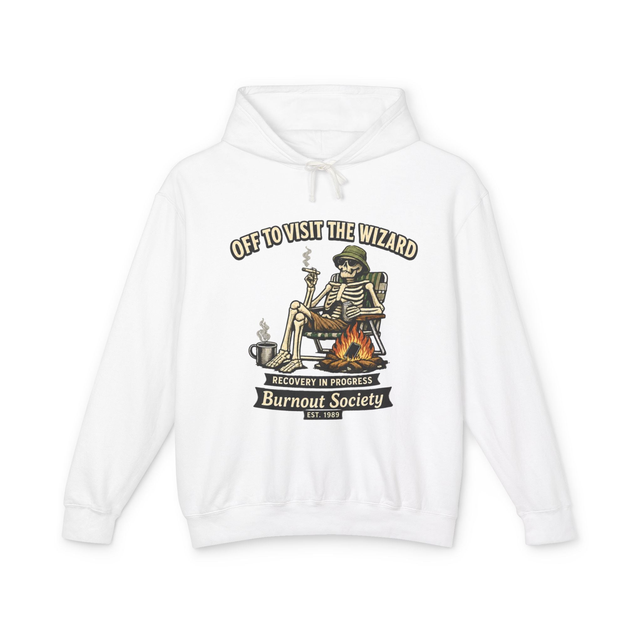 Off to Visit the Wizard skeleton camper Hoodie | Burnout Society RV desert scene