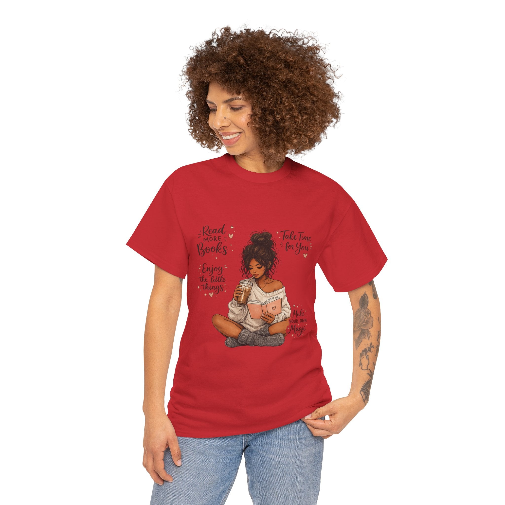 Cozy Reader Shirt | Book Lover Graphic Tee | Hand Drawn Coffee & Books Aesthetic T-Shirt