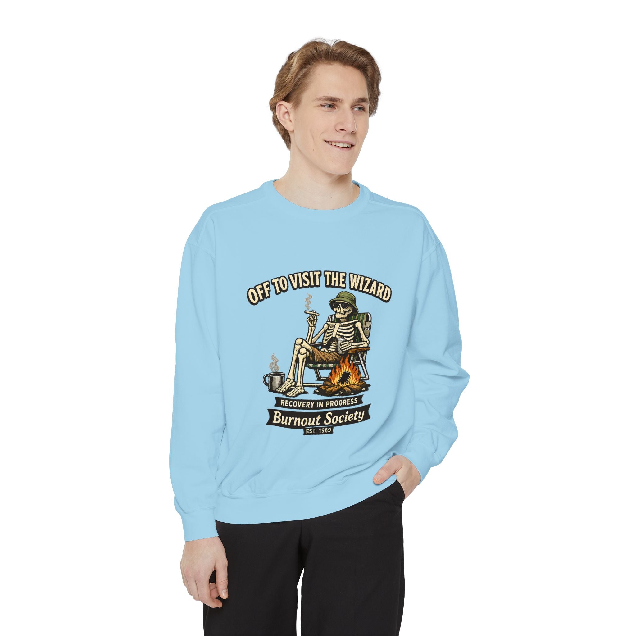 Off to Visit the Wizard Sweatshirt | Burnout Society Crewneck | Funny Skeleton Sweatshirt