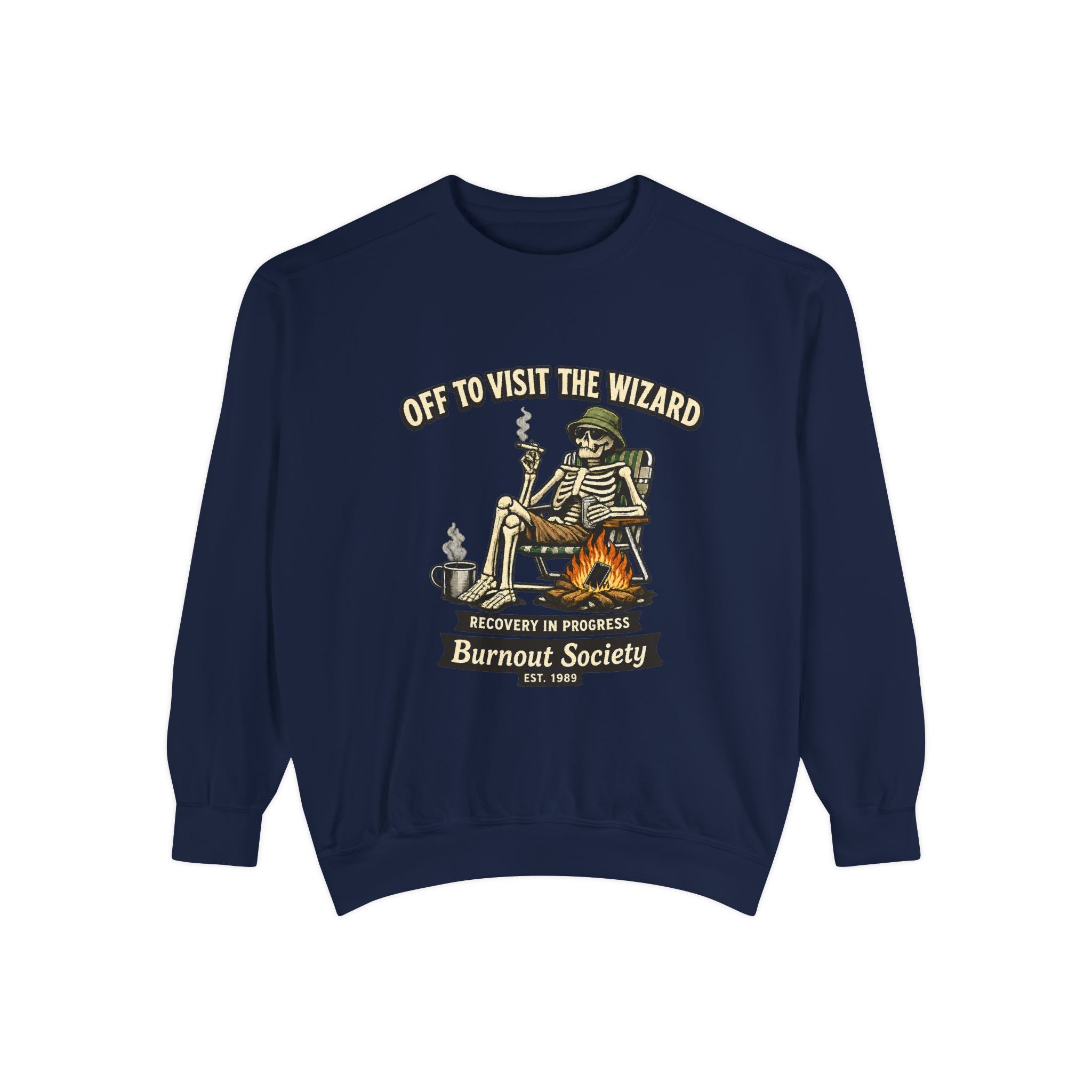 Off to Visit the Wizard Sweatshirt | Burnout Society Crewneck | Funny Skeleton Sweatshirt