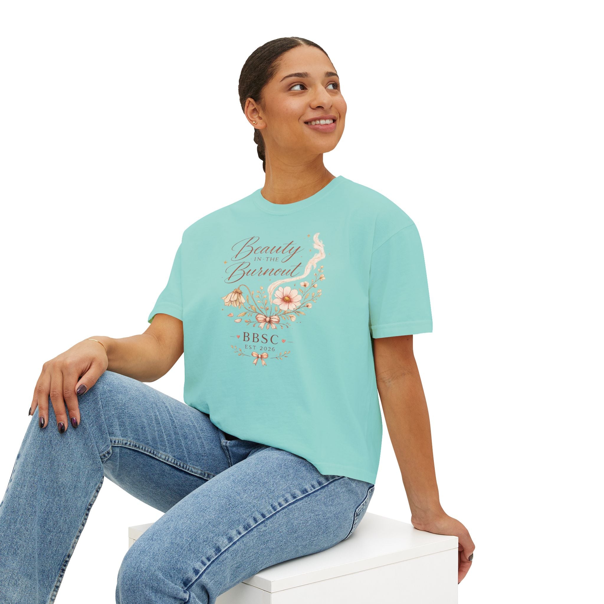 Beauty in the Burnout Women's Boxy Tee | Floral Graphic Shirt | BBSC Est. 2026