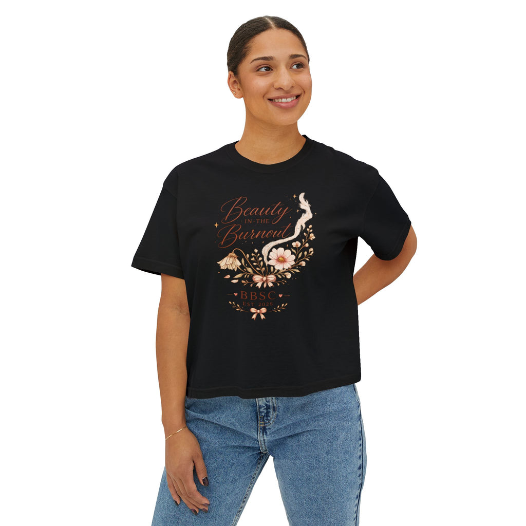 Beauty in the Burnout Women's Boxy Tee | Floral Graphic Shirt | BBSC Est. 2026