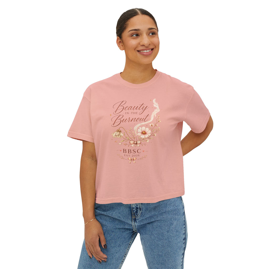 Beauty in the Burnout Women's Boxy Tee | Floral Graphic Shirt | BBSC Est. 2026